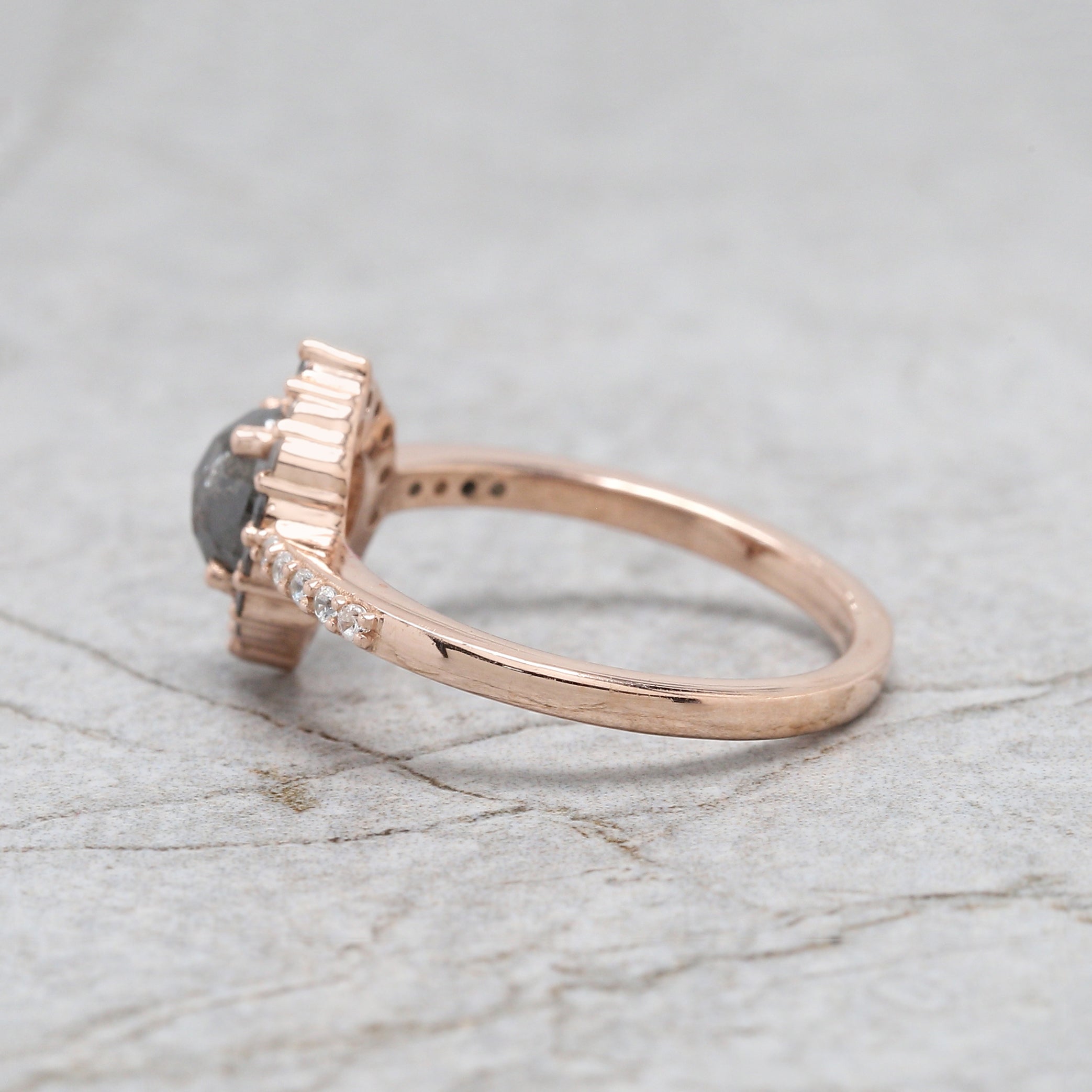 Oval Cut Salt And Pepper Diamond Ring 0.93 Ct 6.05 MM Oval Shape Diamond Ring 14K Solid Rose Gold Silver Engagement Ring Gift For Her QN2522