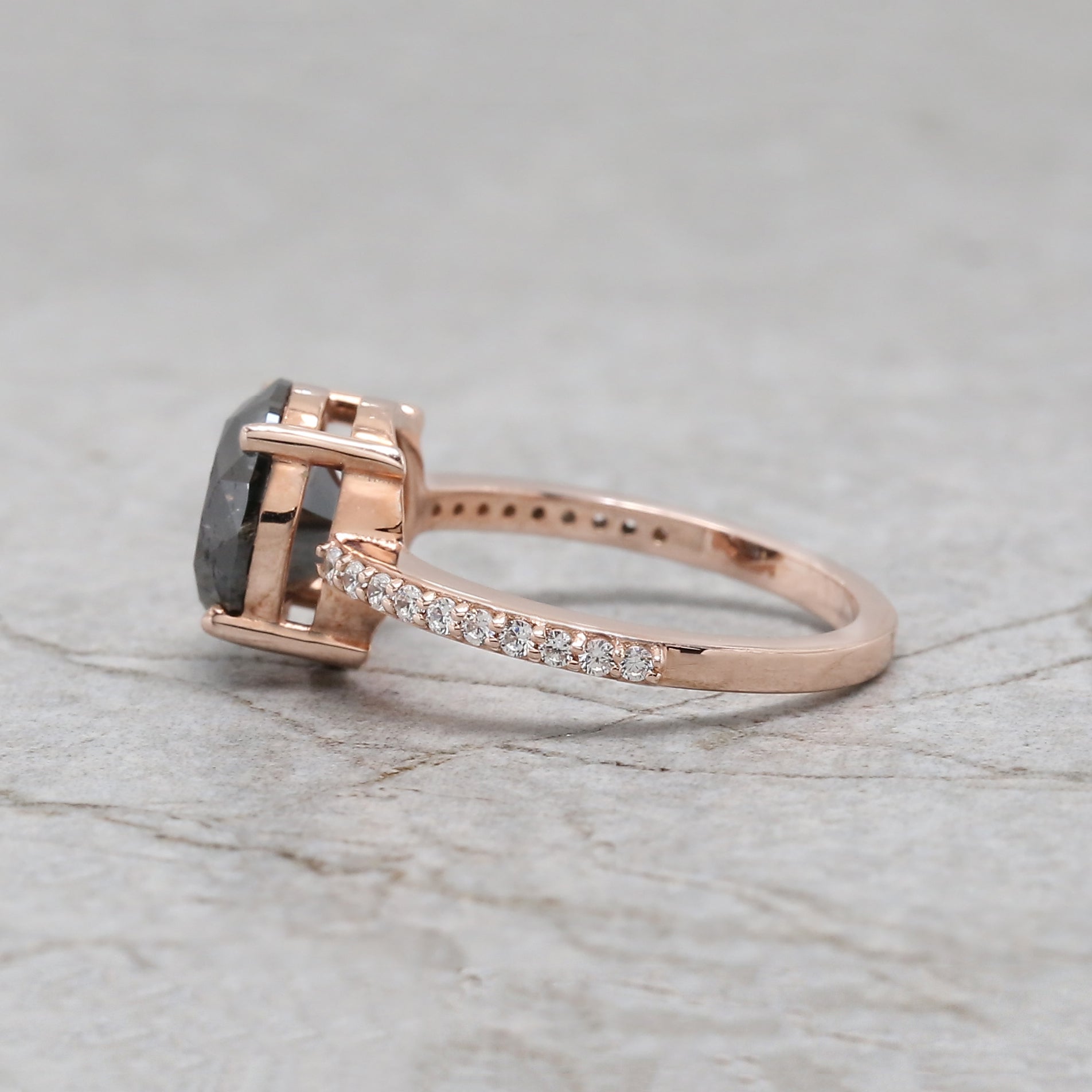 Round Cut Black Color Diamond Ring 2.93 Ct 9.00 MM Round Shape Diamond Ring 14K Solid Rose Gold Silver Engagement Ring Gift For Her QL389