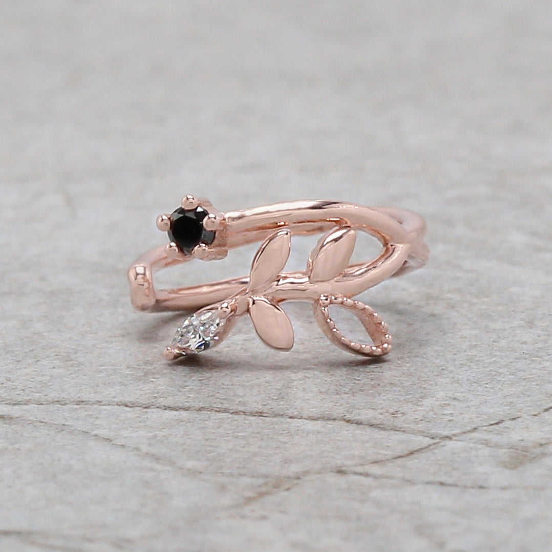 Natural Round / Marquise Diamond 14K Solid Rose White Yellow Gold Ear Cuff Ring Engagement Wedding Gift Ear Cuff KD1071