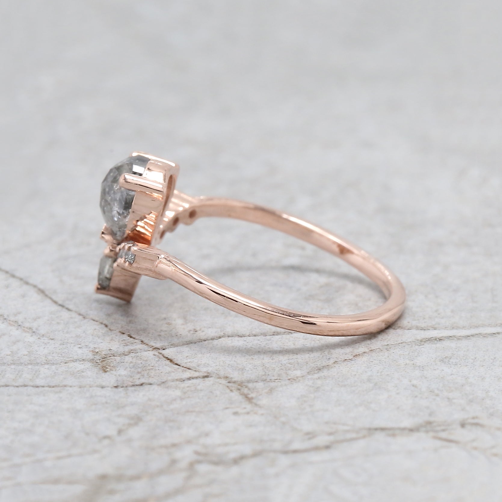 Pear Cut Salt And Pepper Diamond Ring 0.83 Ct 6.35 MM Pear Shape Diamond Ring 14K Solid Rose Gold Silver Engagement Ring Gift For Her QL8506