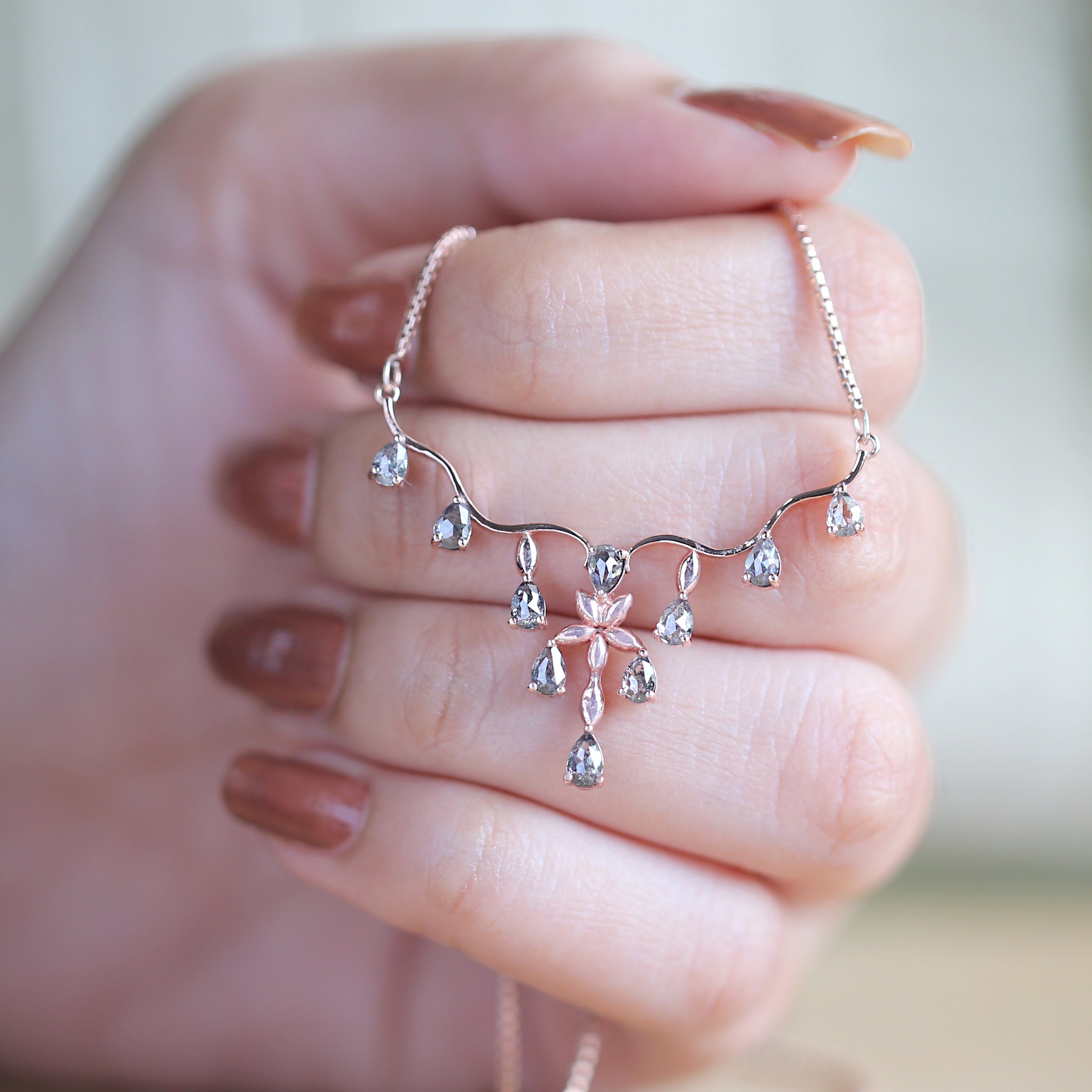 Pear Cut Salt And Pepper Diamond Pendant 1.19 Ct 4.25 MM Pear Shape Diamond Pendant 14K Solid Rose Gold Silver Engagement Pendant QL1294