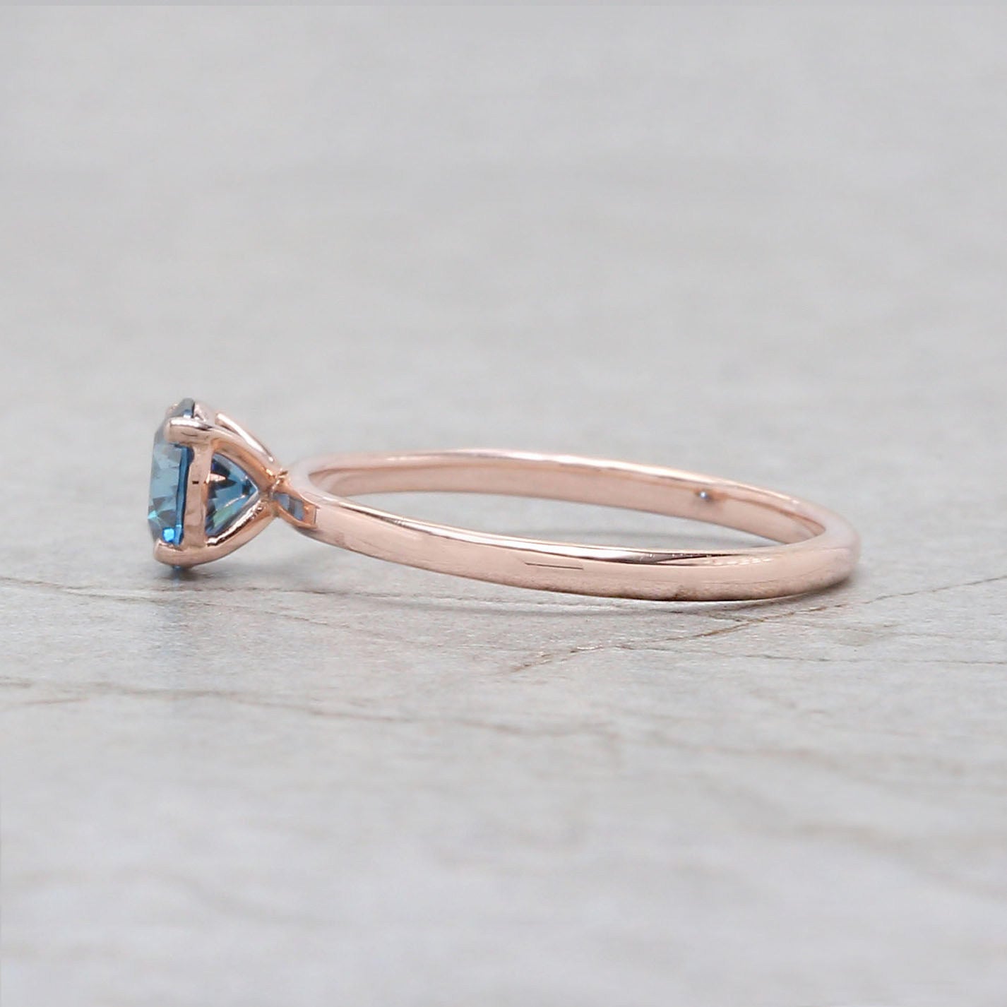 0.56 Ct Natural Round Shape Blue Color Diamond Ring 5.20 MM Round Cut Diamond Ring 14K Solid Rose Gold Silver Engagement Ring QL1793