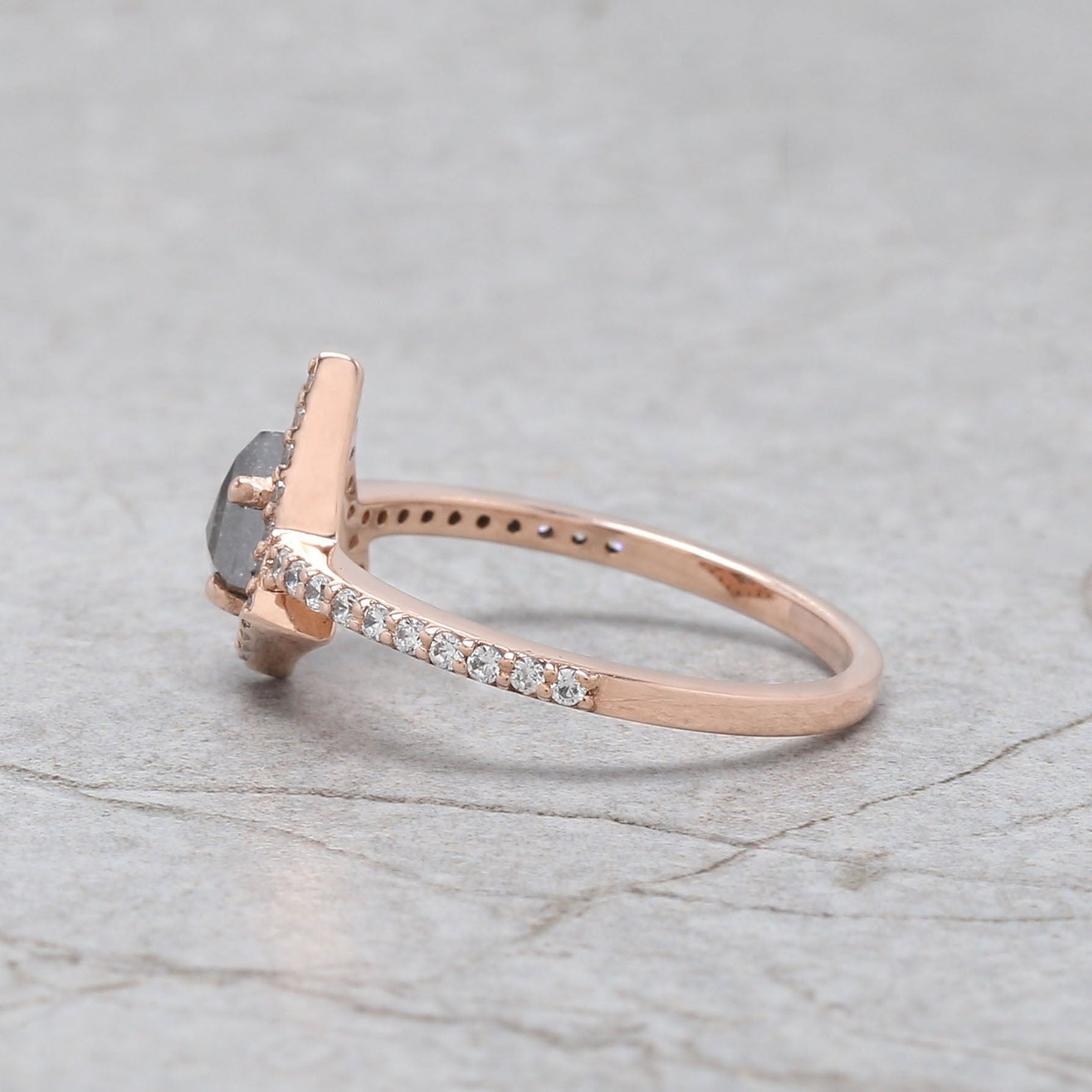 Kite Cut Salt And Pepper Diamond Ring 0.53 Ct 6.30 MM Kite Diamond Ring 14K Solid Rose Gold Silver Kite Engagement Ring Gift For Her QL3131