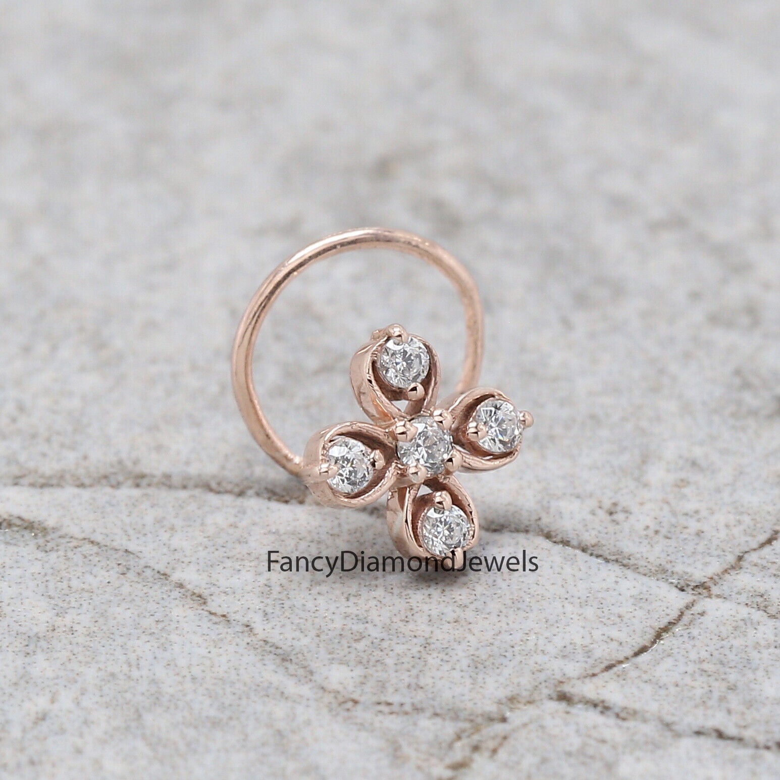 Natural White Round Diamond Nose Rings Engagement Wedding Gift Nose Ring 14K Solid Rose White Yellow Gold Nose Ring 0.07 CT KD954