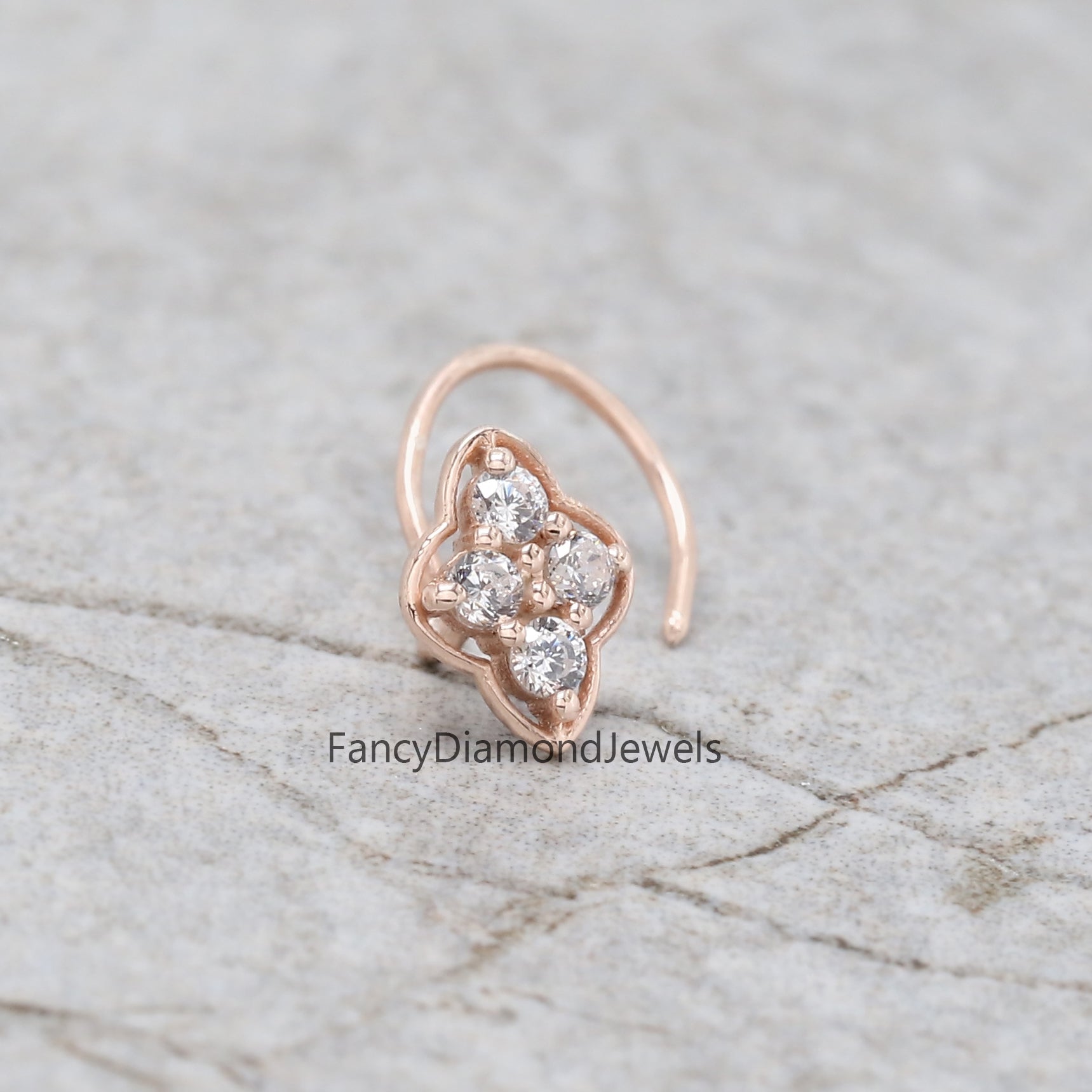 Natural White Round Diamond Nose Rings Engagement Wedding Gift Nose Ring 14K Solid Rose White Yellow Gold Nose Ring 0.08 CT KD962