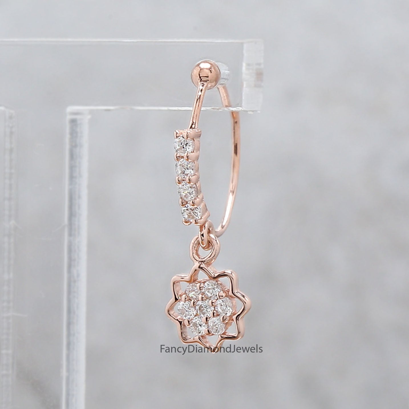Natural White Round Diamond Nose Rings Engagement Wedding Gift Nose Ring 14K Solid Rose White Yellow Gold Nose Ring 0.12 CT KD987