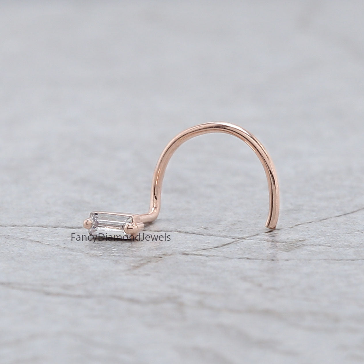 Natural White Baguette Diamond Nose Rings Engagement Wedding Gift Nose Ring 14K Solid Rose White Yellow Gold Nose Ring 0.05 CT KD1023