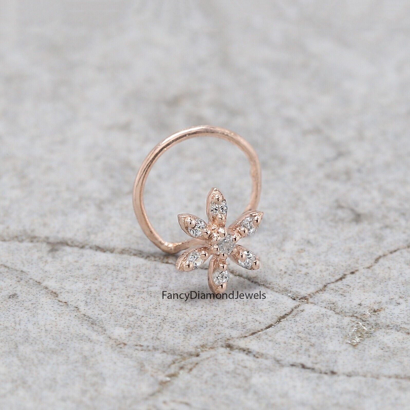 Natural White Round Diamond Nose Rings Engagement Wedding Gift Nose Ring 14K Solid Rose White Yellow Gold Nose Ring 0.04 CT KD955