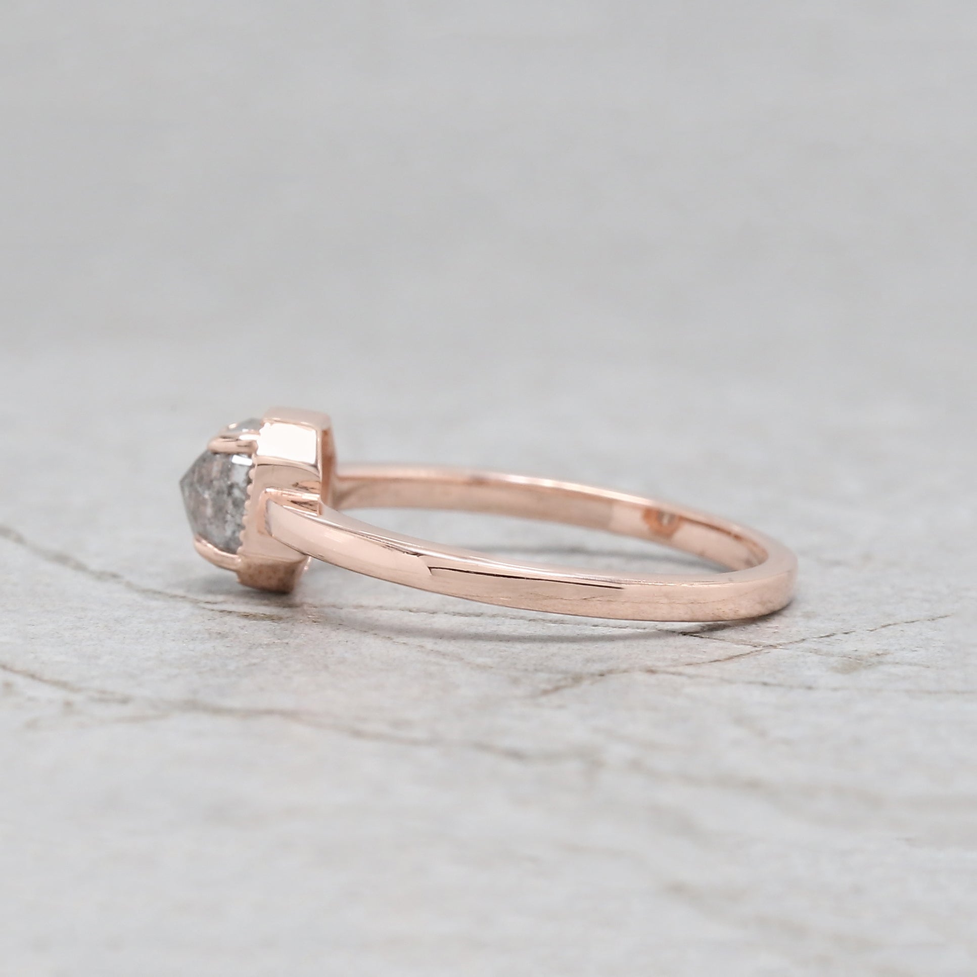 Emerald Cut Salt And Pepper Diamond Ring 0.78 Ct 5.20 MM Emerald Diamond Ring 14K Solid Rose Gold Silver Engagement Ring Gift For Her QL3081