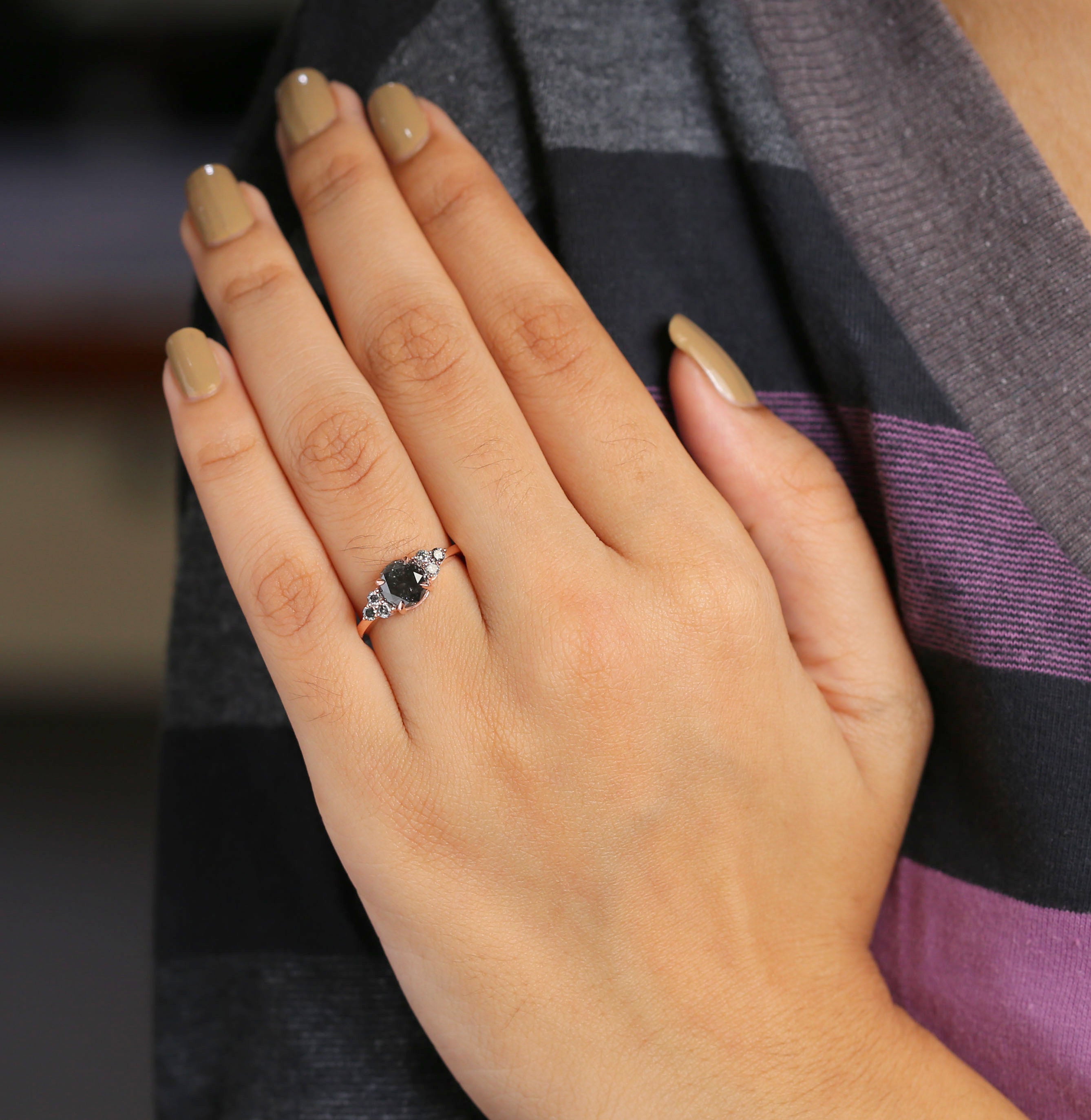 1.35 CT Black Diamond Ring, Round Brilliant Cut Diamond Ring, Engagement Ring, 14K Rose Gold Ring, Wedding Ring, Gift For Her KDL477