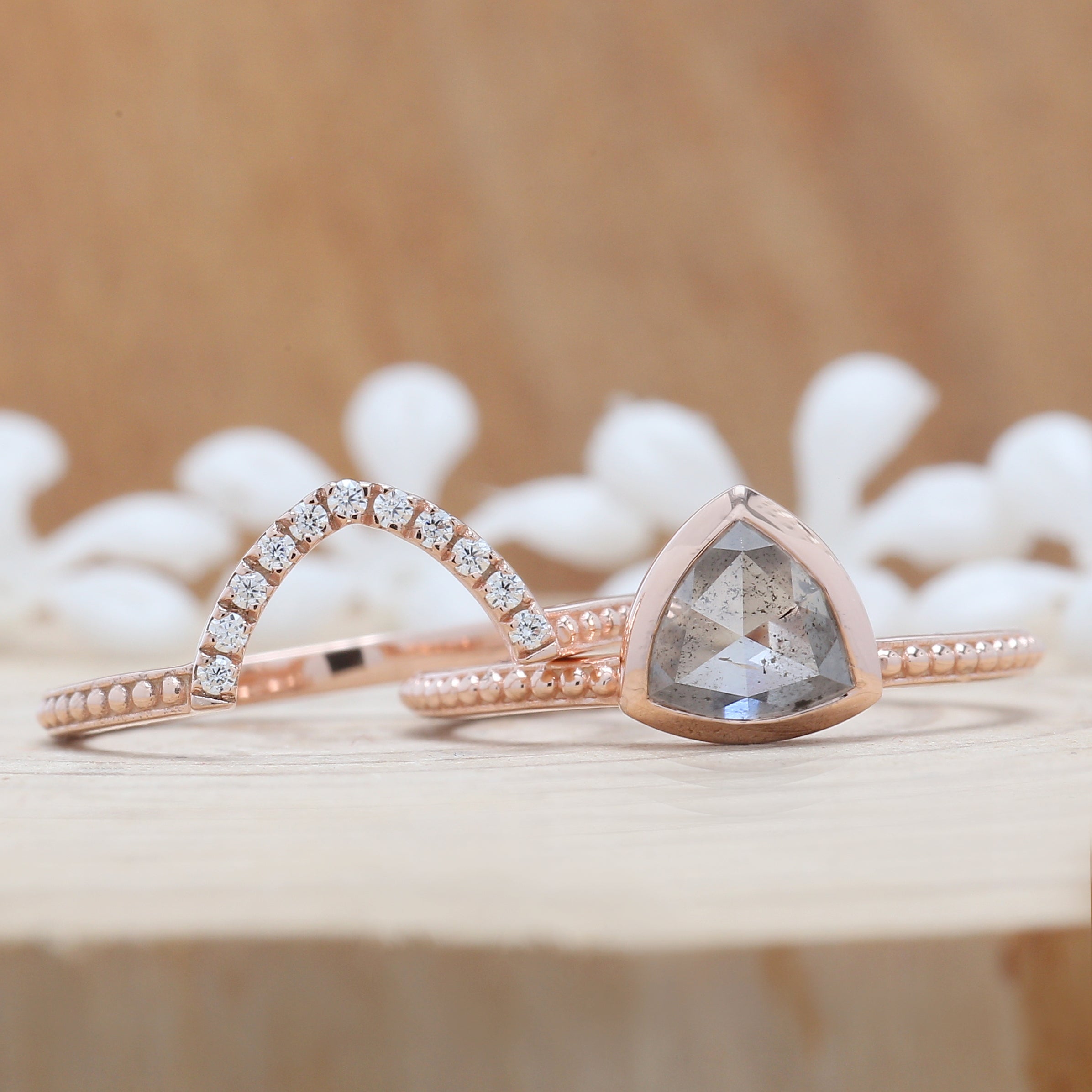 Triangle Salt And Pepper Diamond Ring 1.12 Ct 6.60 MM Triangle Diamond Ring 14K Solid Rose Gold Silver Engagement Ring Gift For Her QN8947