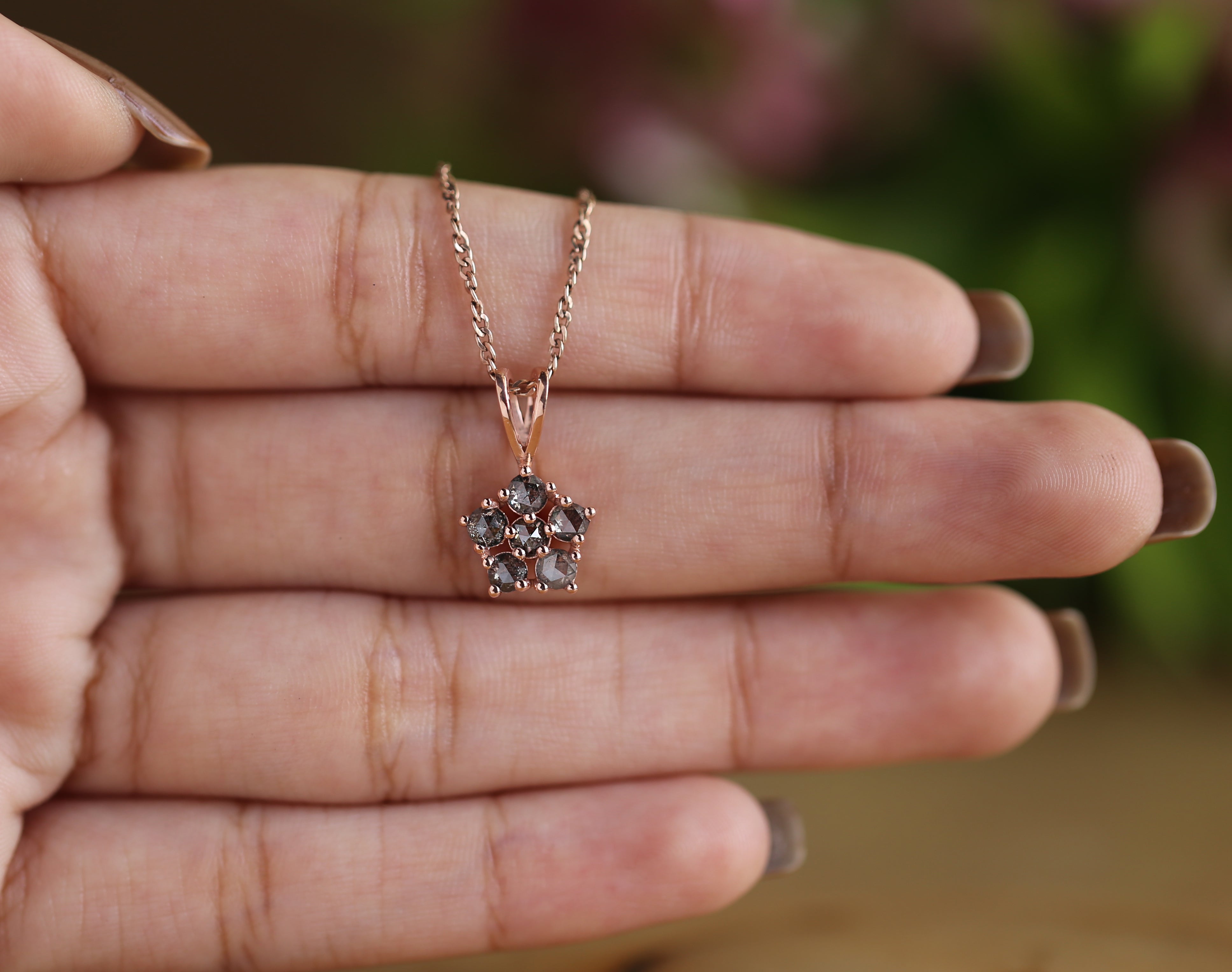 Salt And Pepper Round Rose Cut Diamond Pendant 14K Solid Rose White Yellow Gold Pendant Engagement Wedding Gift Pendant 0.73 CT KDN8590