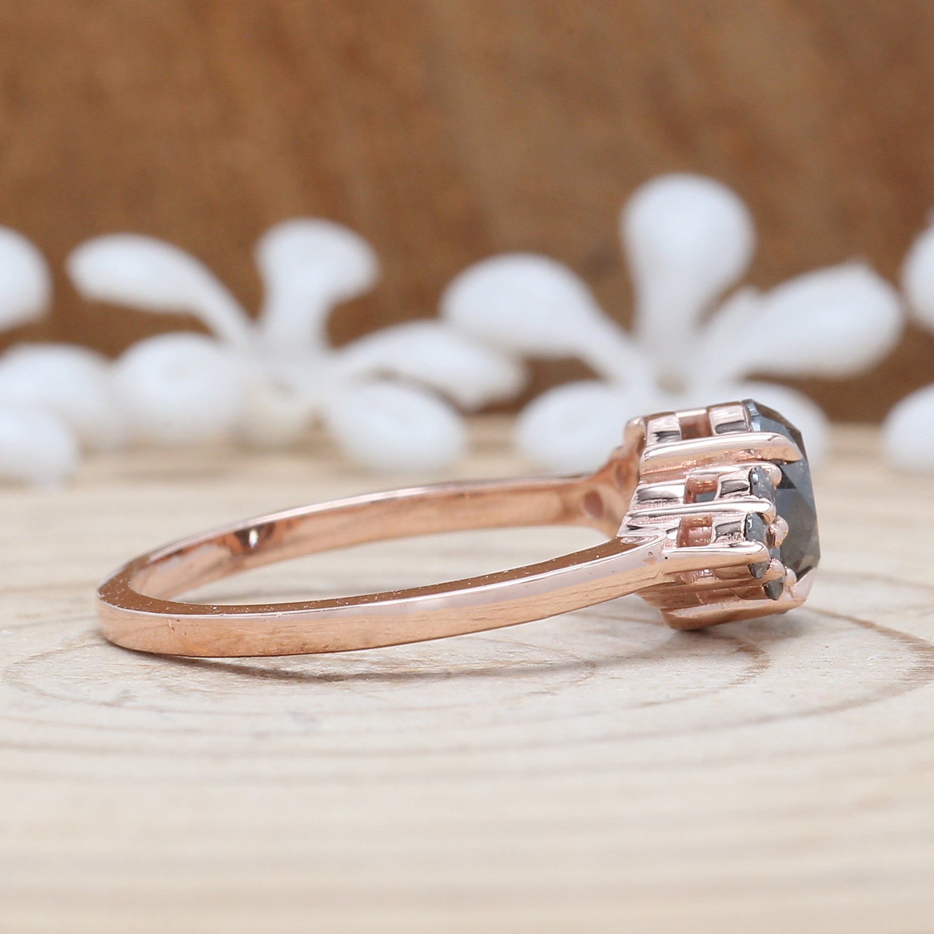 1.35 CT Black Diamond Ring, Round Brilliant Cut Diamond Ring, Engagement Ring, 14K Rose Gold Ring, Wedding Ring, Gift For Her KDL477