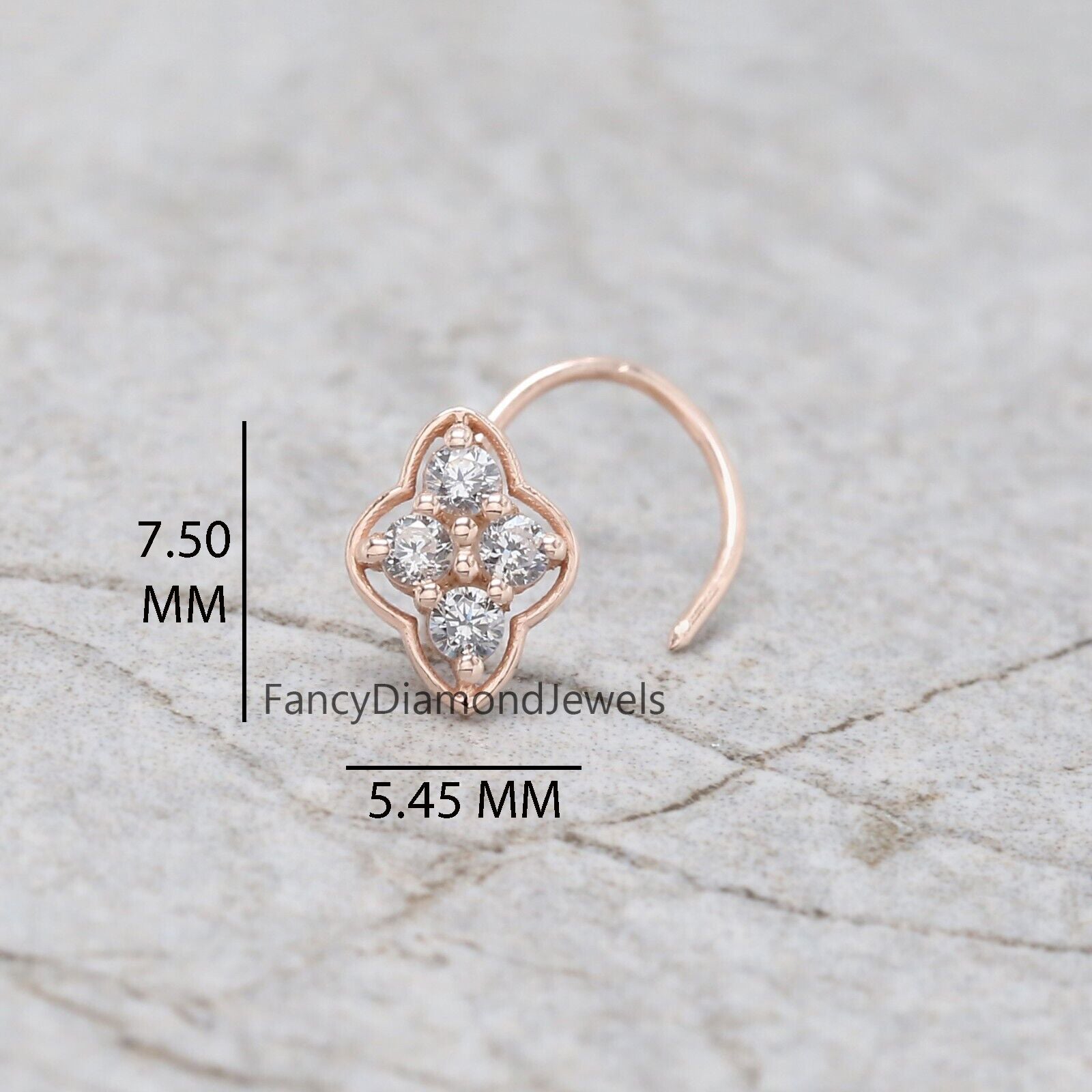 Natural White Round Diamond Nose Rings Engagement Wedding Gift Nose Ring 14K Solid Rose White Yellow Gold Nose Ring 0.08 CT KD962