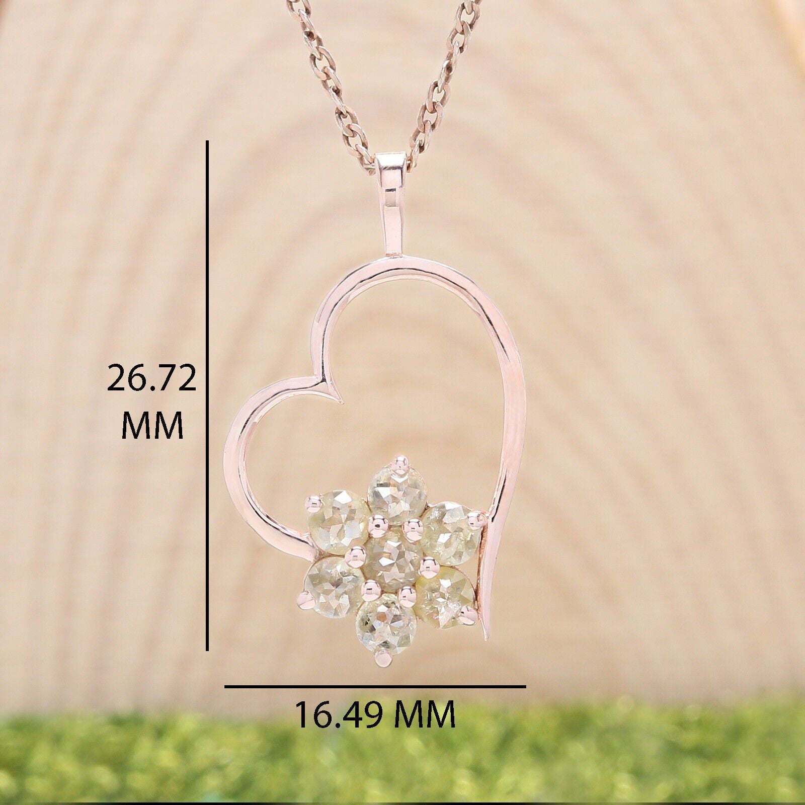 Round Rose Cut Yellow Color Diamond Pendant 1.28 Ct 3.30 MM Round Grey Color Diamond Pendant 14K Solid Rose Gold Engagement Pendant QL5985