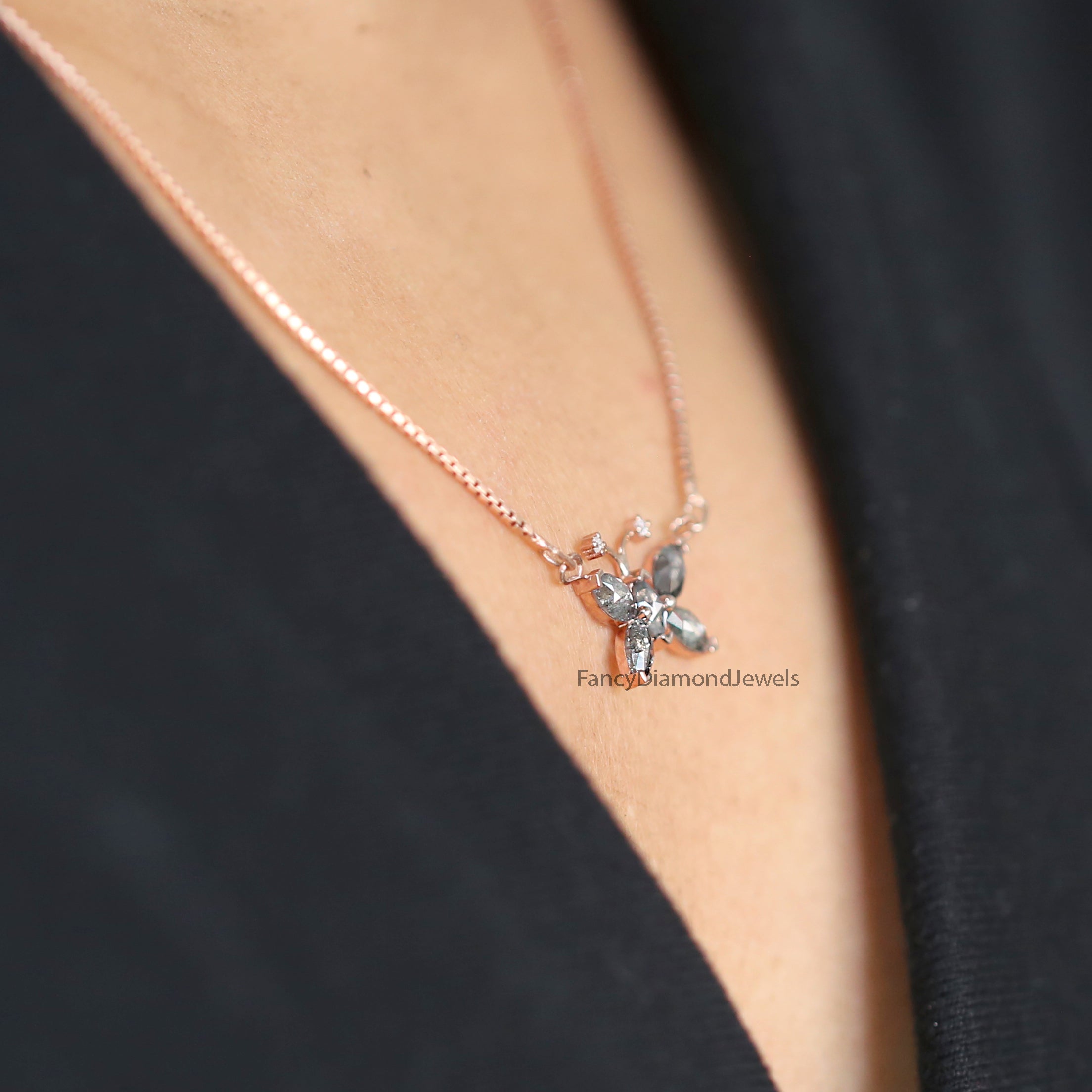 Marquise Cut Salt And Pepper Diamond Pendant 1.03 Ct 5.82 MM Marquise Diamond Pendant 14K Solid Rose Gold Silver Engagement Pendant QL2665