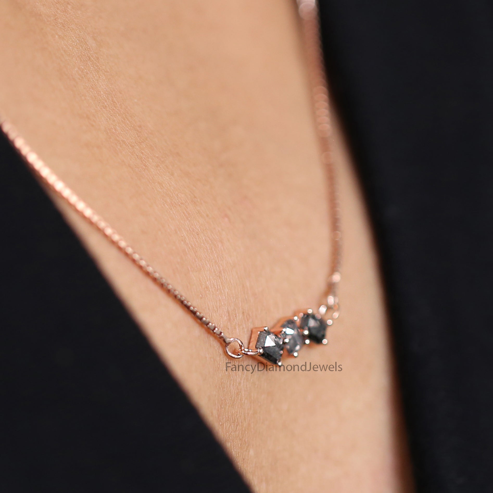 Emerald Salt And Pepper Diamond Pendant, Unique Diamond Pendant, Salt And Pepper Diamond Pendant, Emerald Double Chain Necklace KDK2587