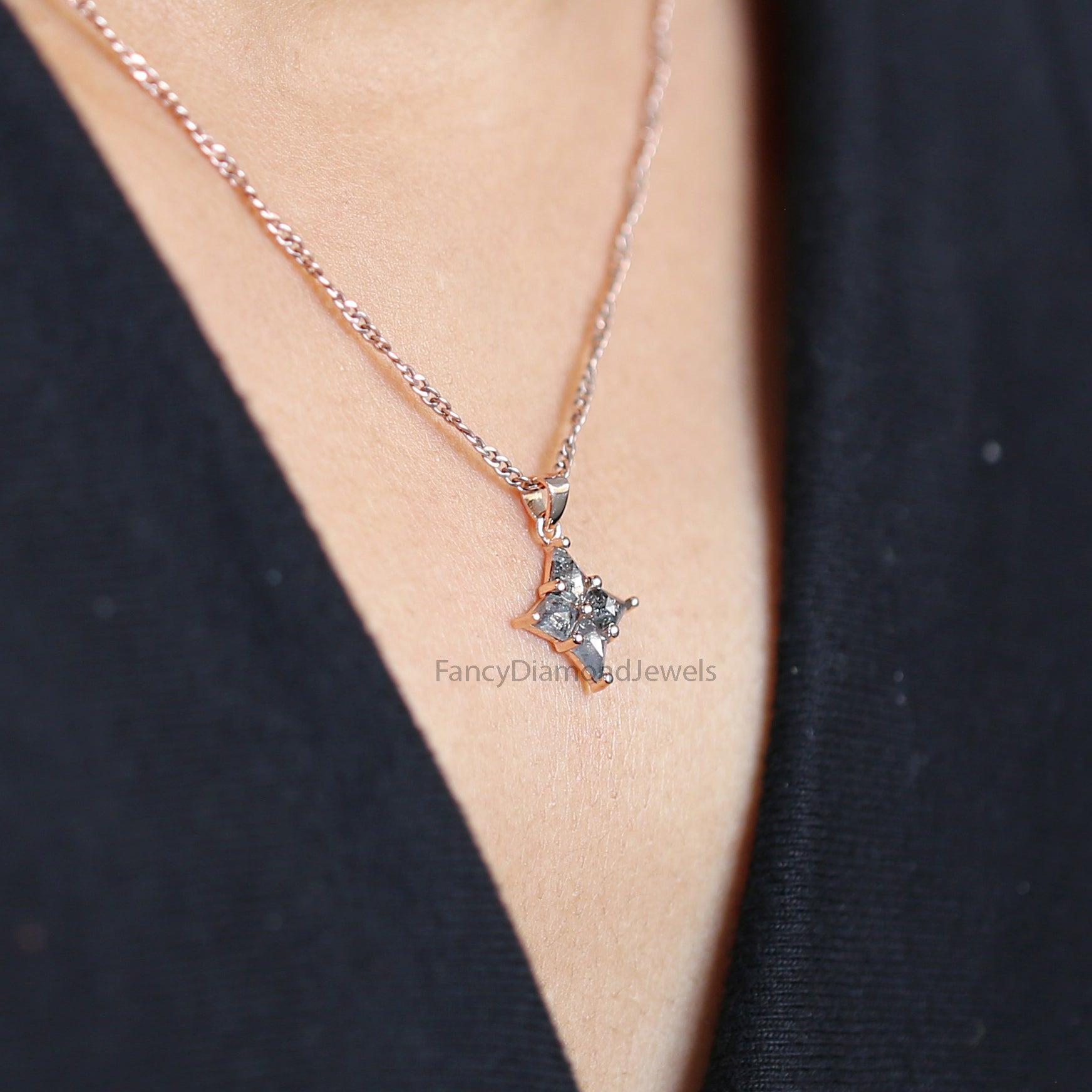 Kite Salt And Pepper Diamond Pendant, Unique Diamond Pendant, Salt And Pepper Diamond Pendant, Kite Pendant, Dangling Diamond Pendant KD1096