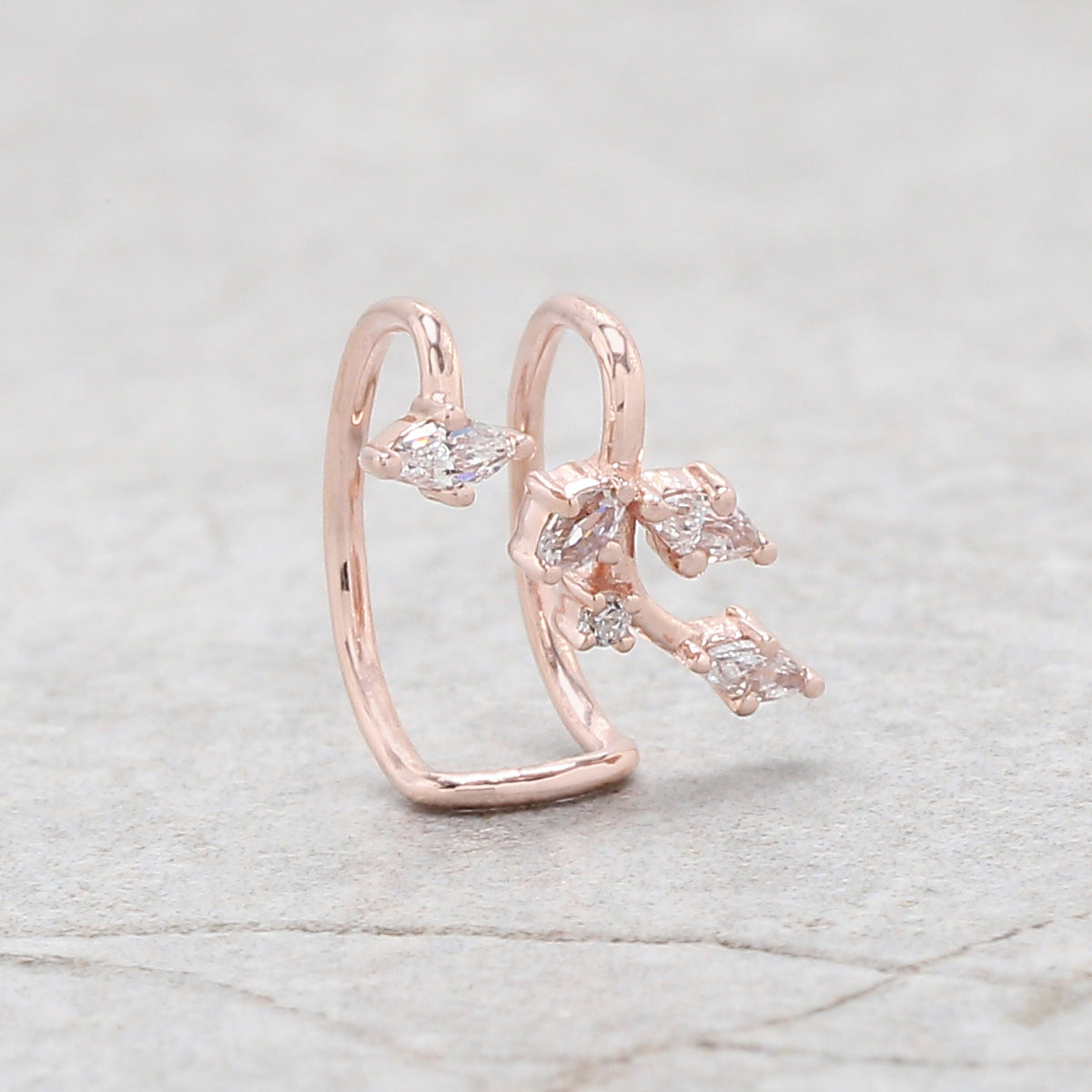 Marquise Round Shape White Color Diamond 14K Solid Rose White Yellow Gold Ear Cuff Ring Engagement Wedding Gift Ear Cuff KD1079