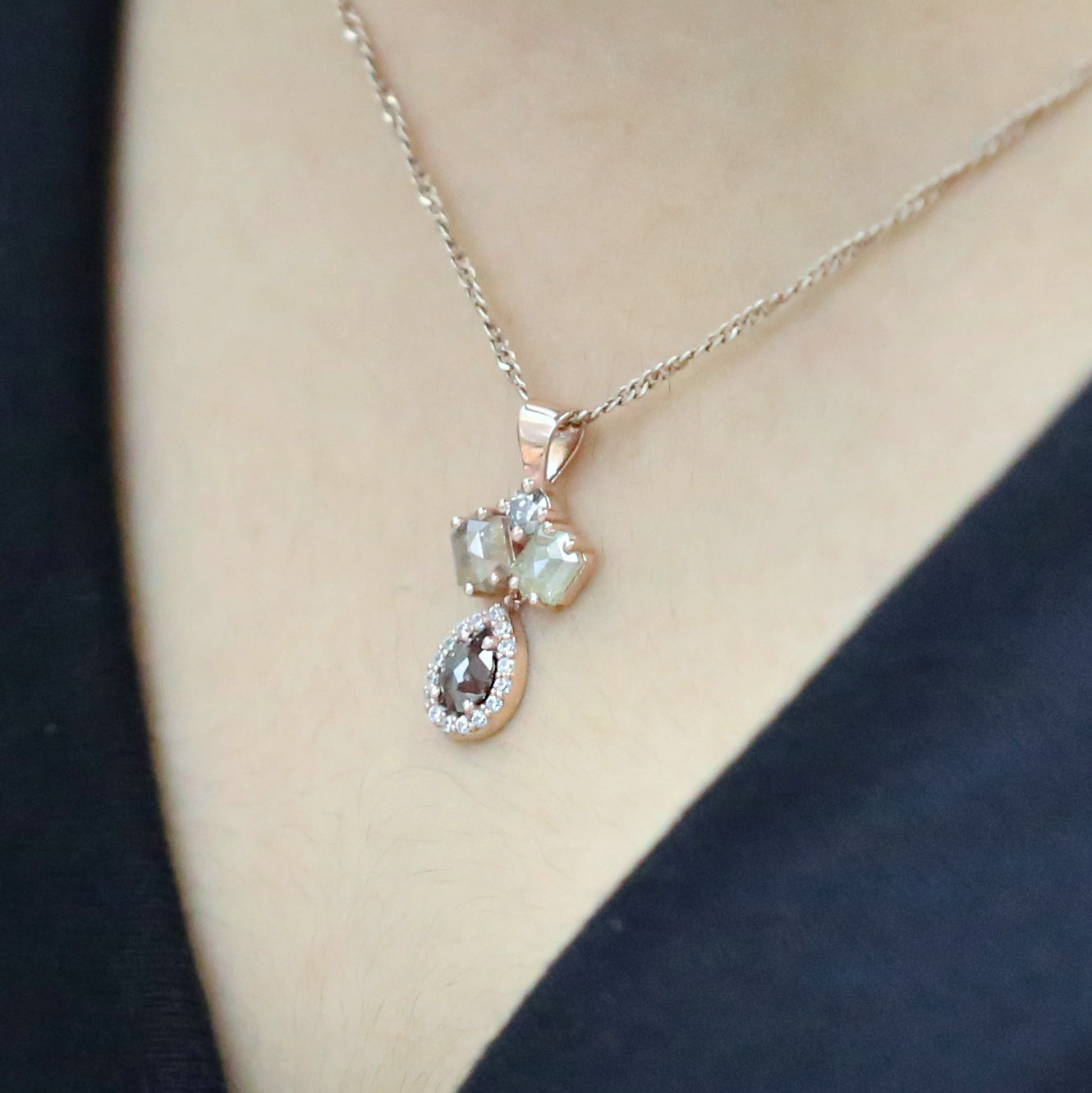 Mix Shape Salt And Pepper Diamond Pendant, Unique Diamond Pendant, Salt And Pepper Diamond Pendant, No Chain Including Only Pendant, KDL647