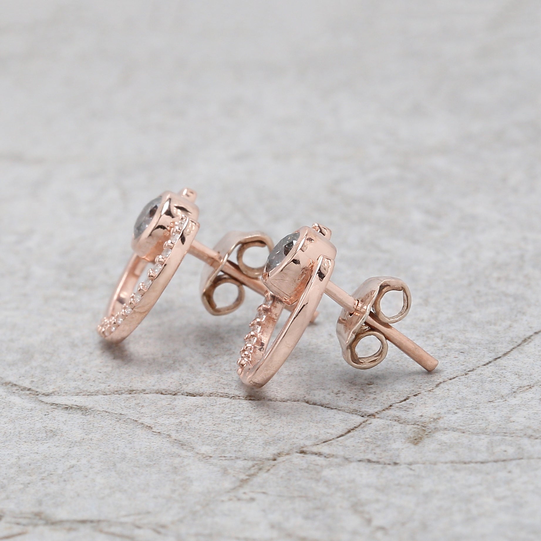 Round Salt And Pepper Diamond Earring Engagement Wedding Gift Earring 14K Solid Rose White Yellow Gold Earring 0.32 CT KD1081