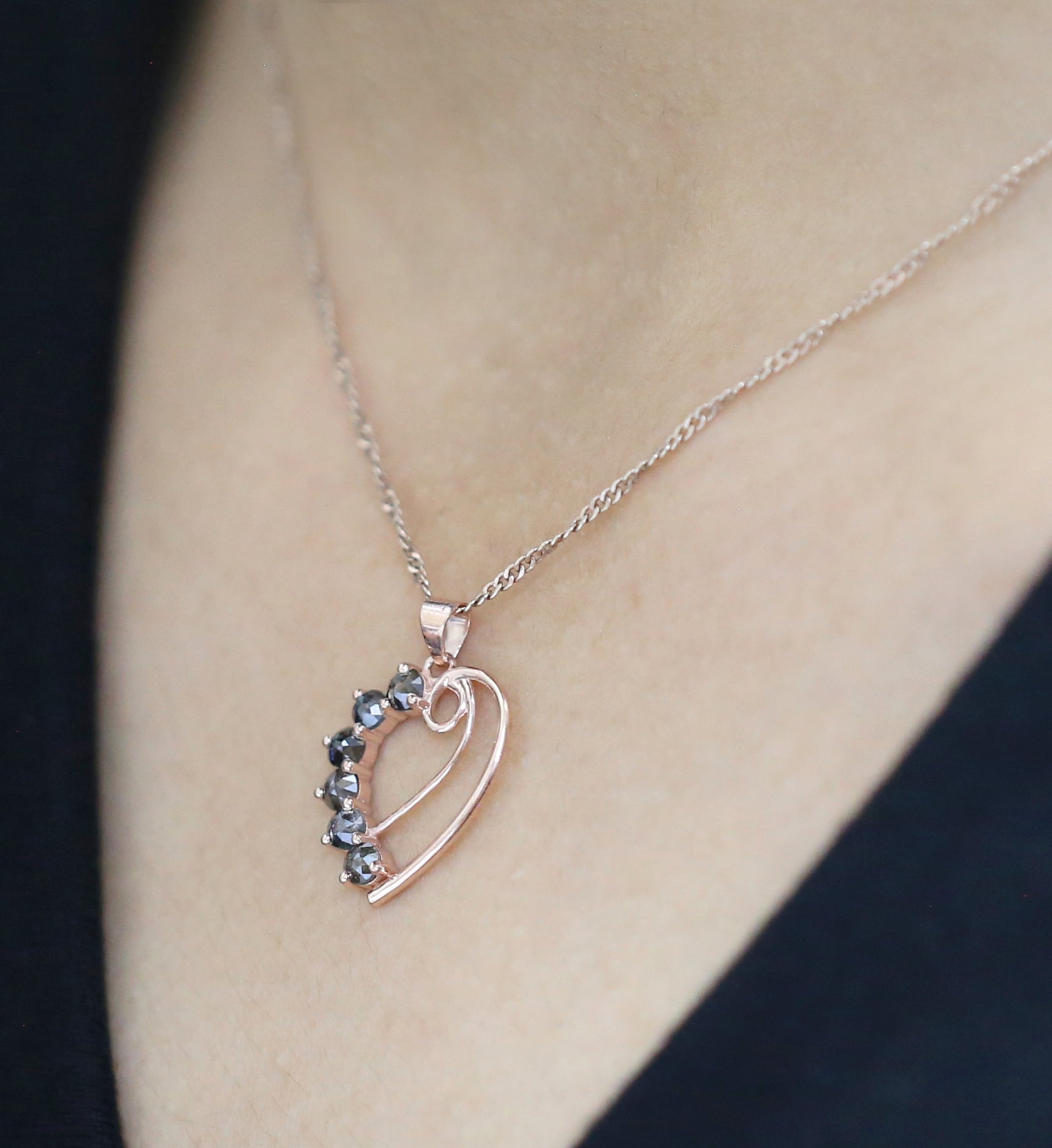 Round Rose Cut Salt And Pepper Diamond Pendant Engagement Wedding Gift Pendant 14K Solid Rose White Yellow Gold Pendant 1.04 CT KDK1379