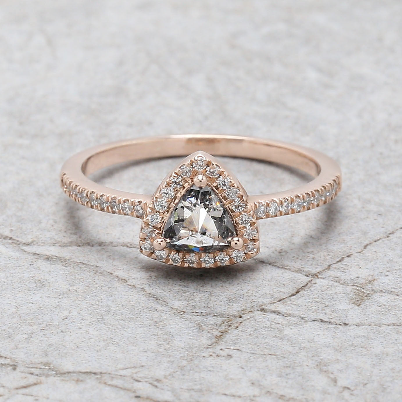 Triangle Salt And Pepper Diamond Ring 0.60 Ct 5.15 MM Triangle Diamond Ring 14K Solid Rose Gold Silver Engagement Ring Gift For Her QL3130