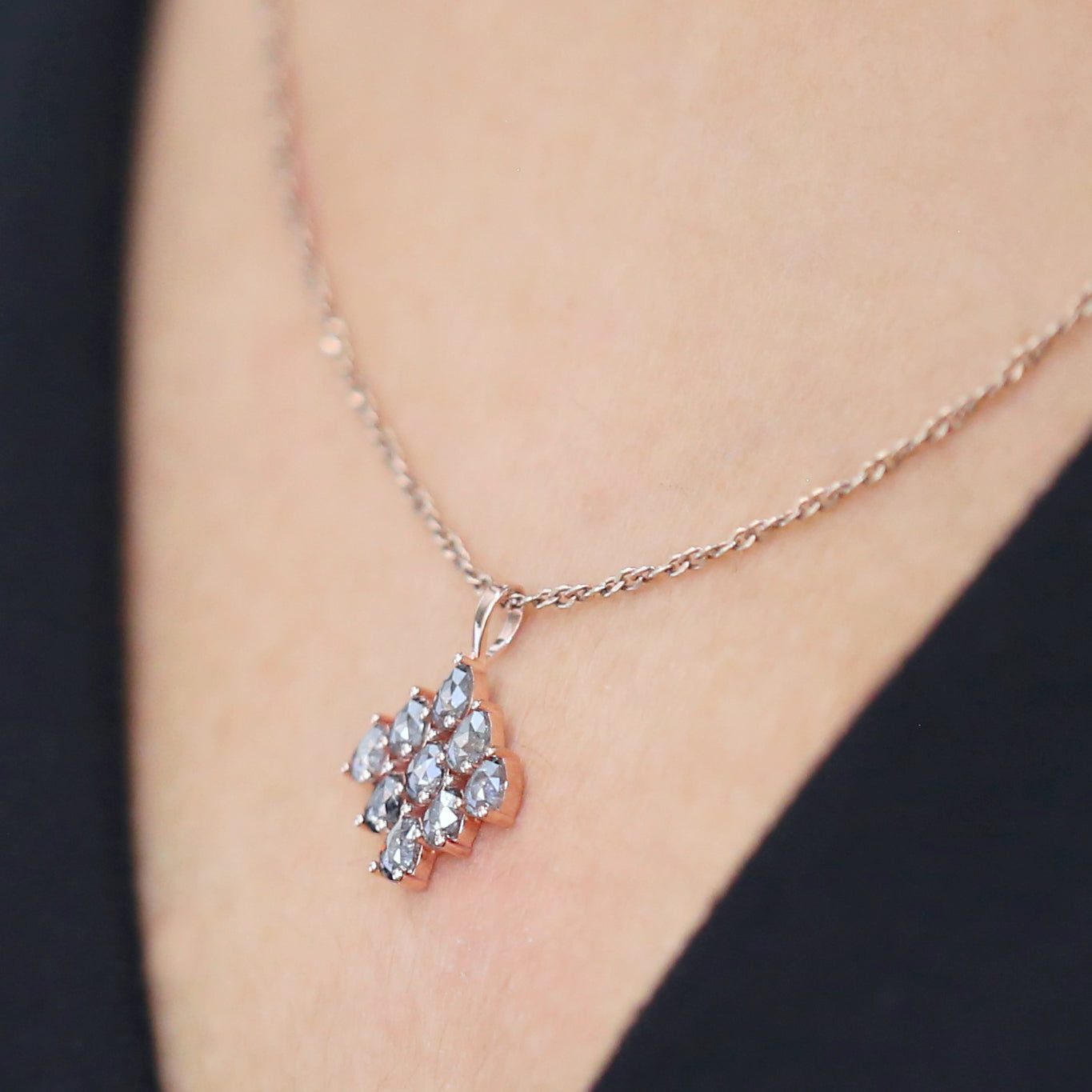 Pear Cut Salt And Pepper Diamond Pendant 1.13 Ct 4.00 MM Pear Shape Diamond Pendant 14K Solid Rose Gold Silver Engagement Pendant QL1284