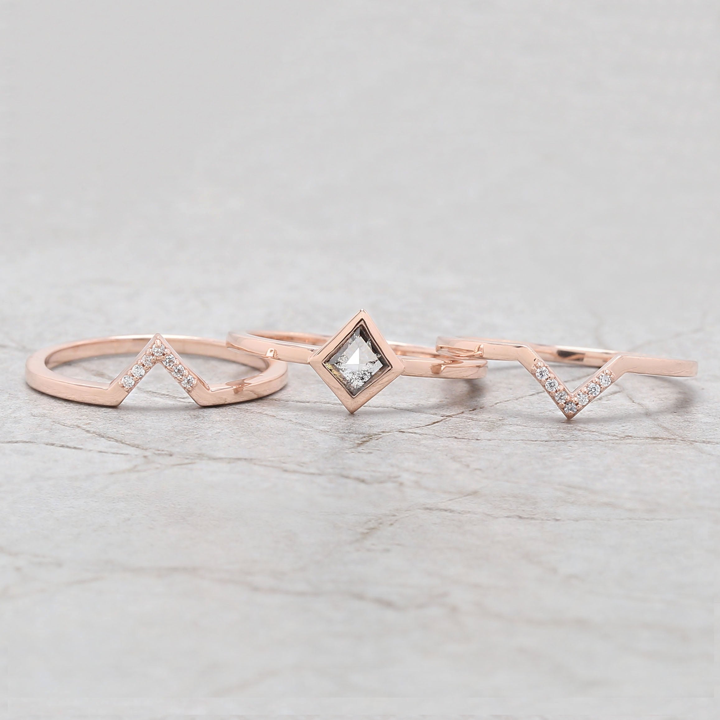 Kite Cut Salt And Pepper Diamond Ring 0.29 Ct 6.00 MM Kite Diamond Ring 14K Solid Rose Gold Silver Kite Engagement Ring Gift For Her QLB3123