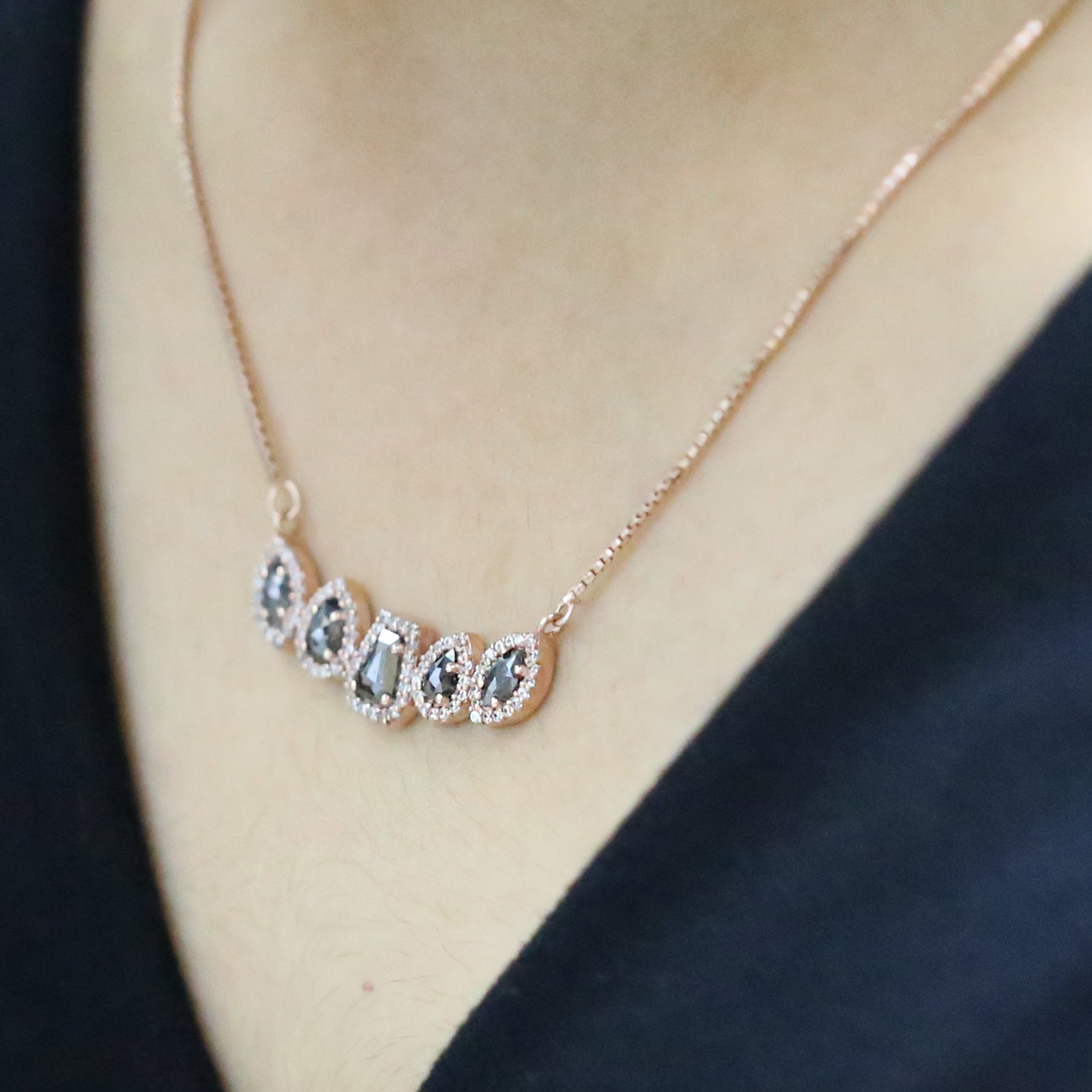 Mix Shape Salt And Pepper Diamond Pendant Engagement Wedding Gift Pendant 14K Solid Rose White Yellow Gold Pendant 1.17 CT KDN1804