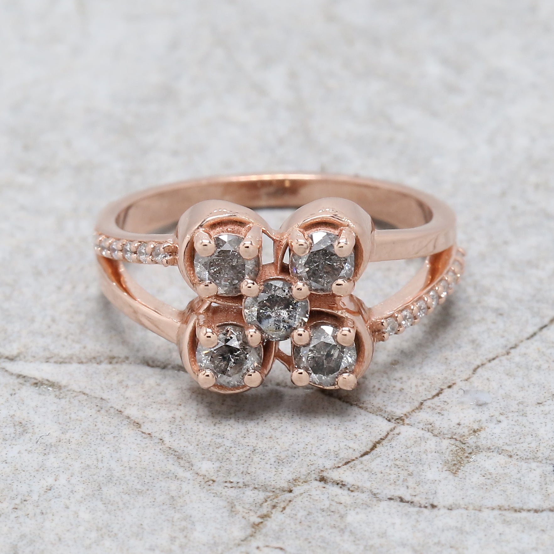 Round Shape Salt And Pepper Diamond Ring 0.73 Ct 3.30 MM Round Diamond Ring 14K Solid Rose Gold Silver Engagement Ring Gift For Her QL1392