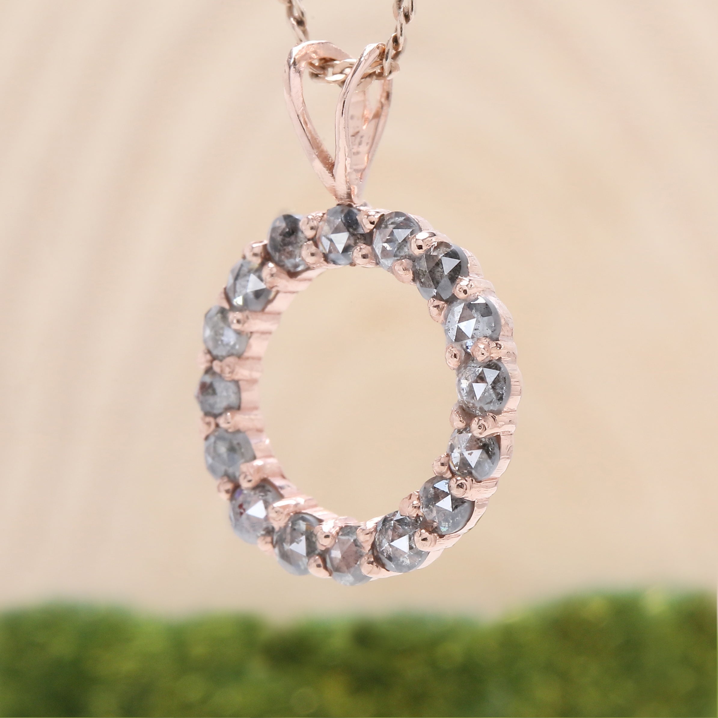 Salt And Pepper Round Rose Cut Diamond Pendant 14K Solid Rose White Yellow Gold Pendant Engagement Wedding Gift Pendant 0.96 CT KDL1553