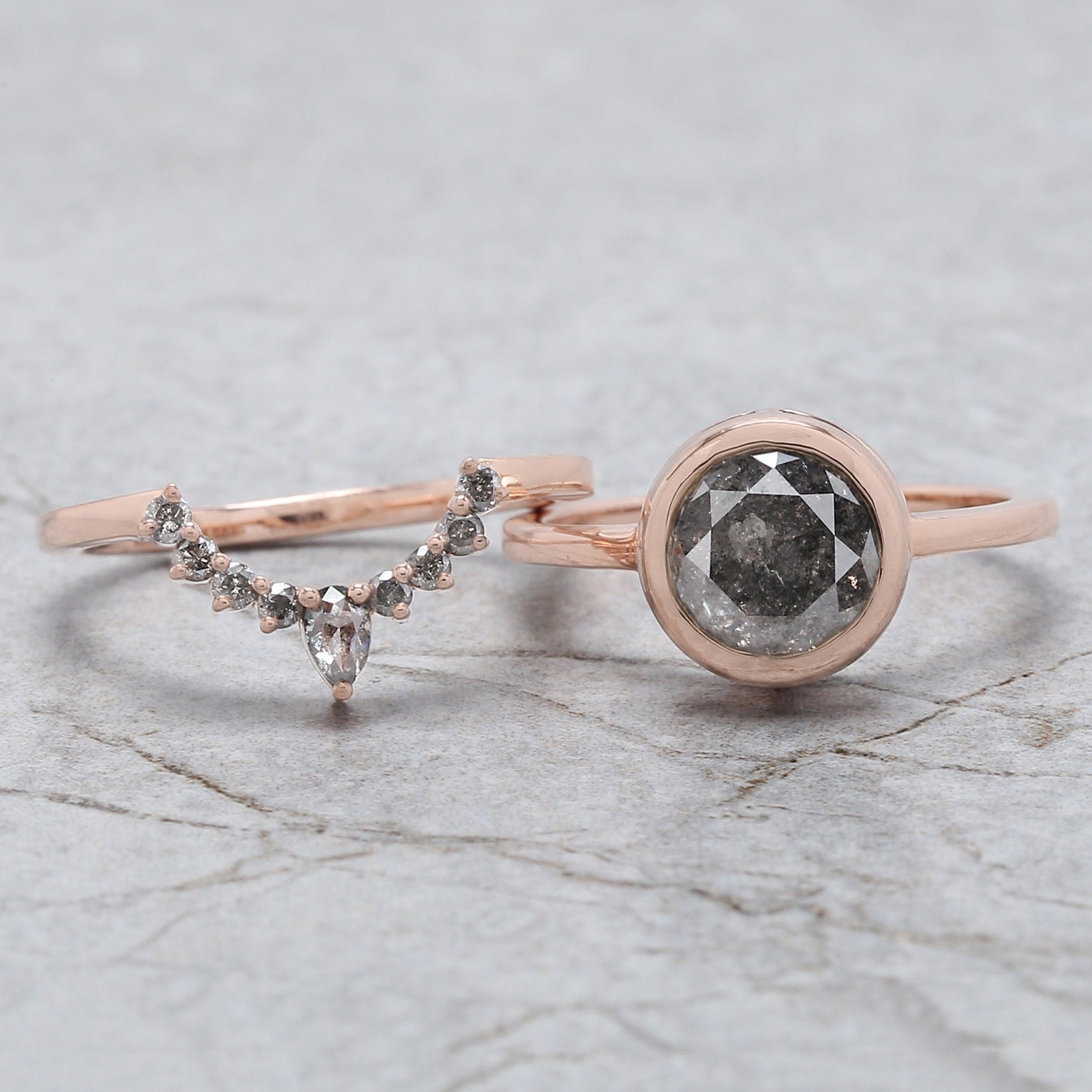 Round Cut Salt And Pepper Diamond Ring 1.96 Ct 7.49 MM Round Diamond Ring 14K Solid Rose Gold Silver Engagement Ring Gift For Her QL8077