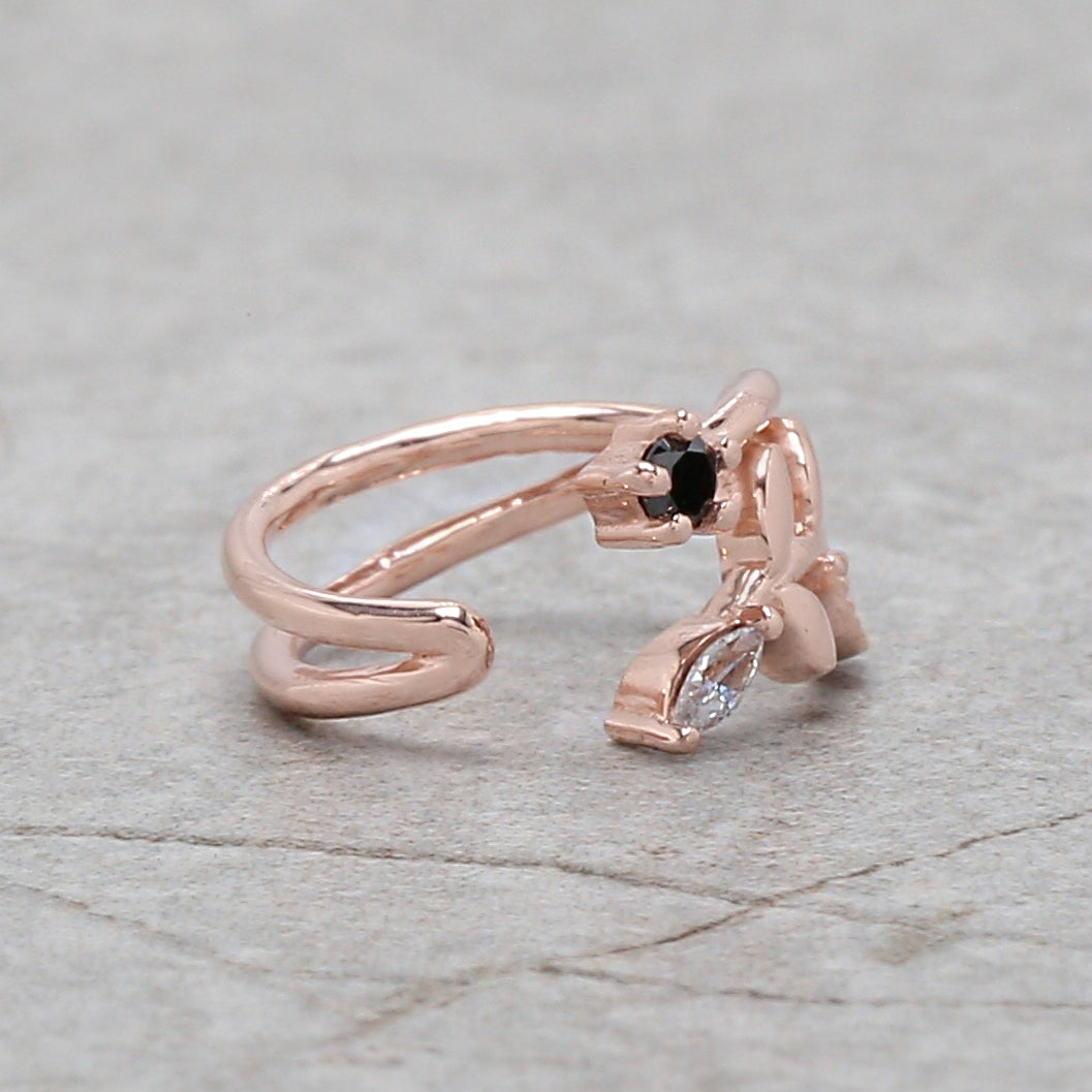 Natural Round / Marquise Diamond 14K Solid Rose White Yellow Gold Ear Cuff Ring Engagement Wedding Gift Ear Cuff KD1071