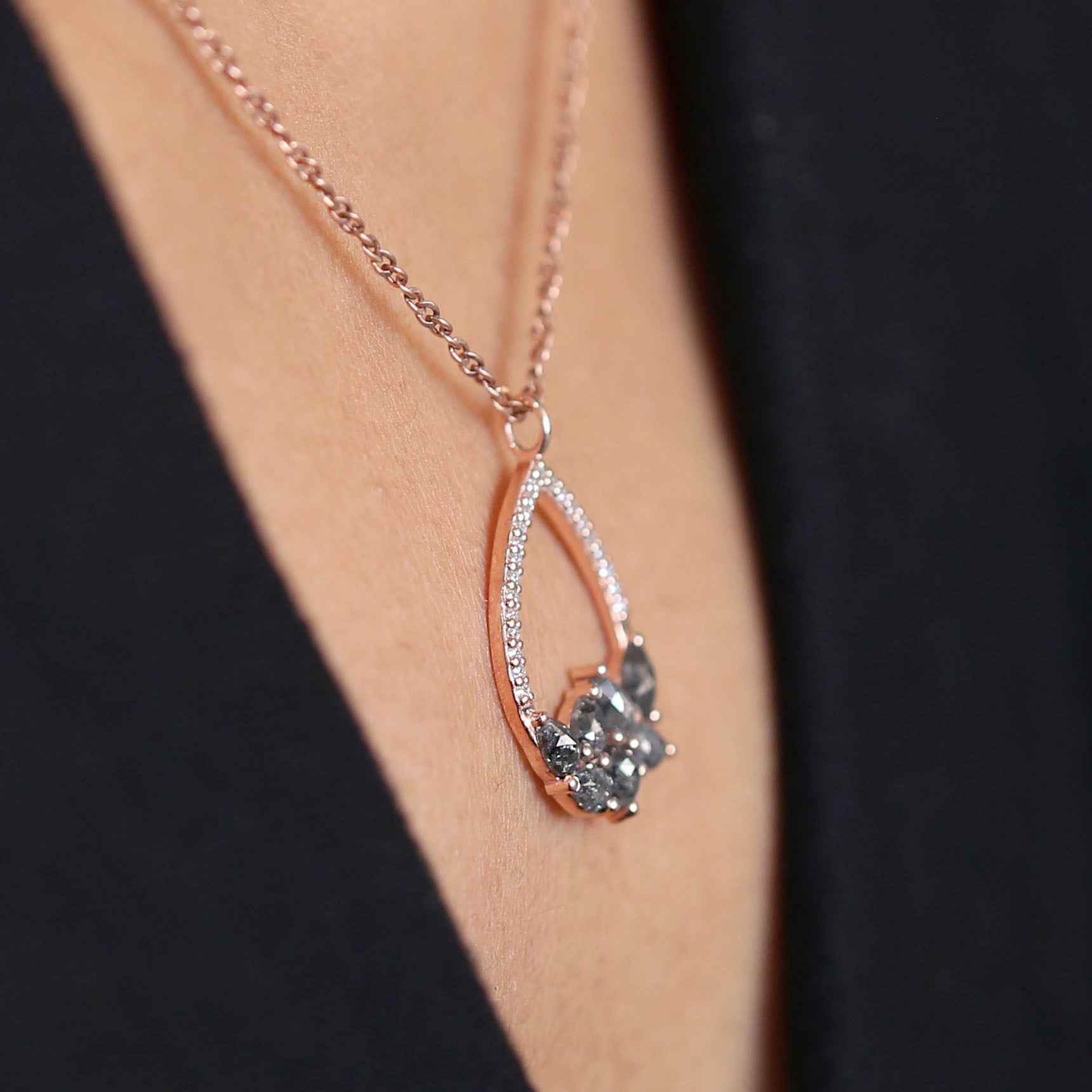 Pear Salt And Pepper Diamond Pendant, Unique Diamond Pendant, Salt And Pepper Diamond Pendant, No Chain Including Only Pendant, KDL1280