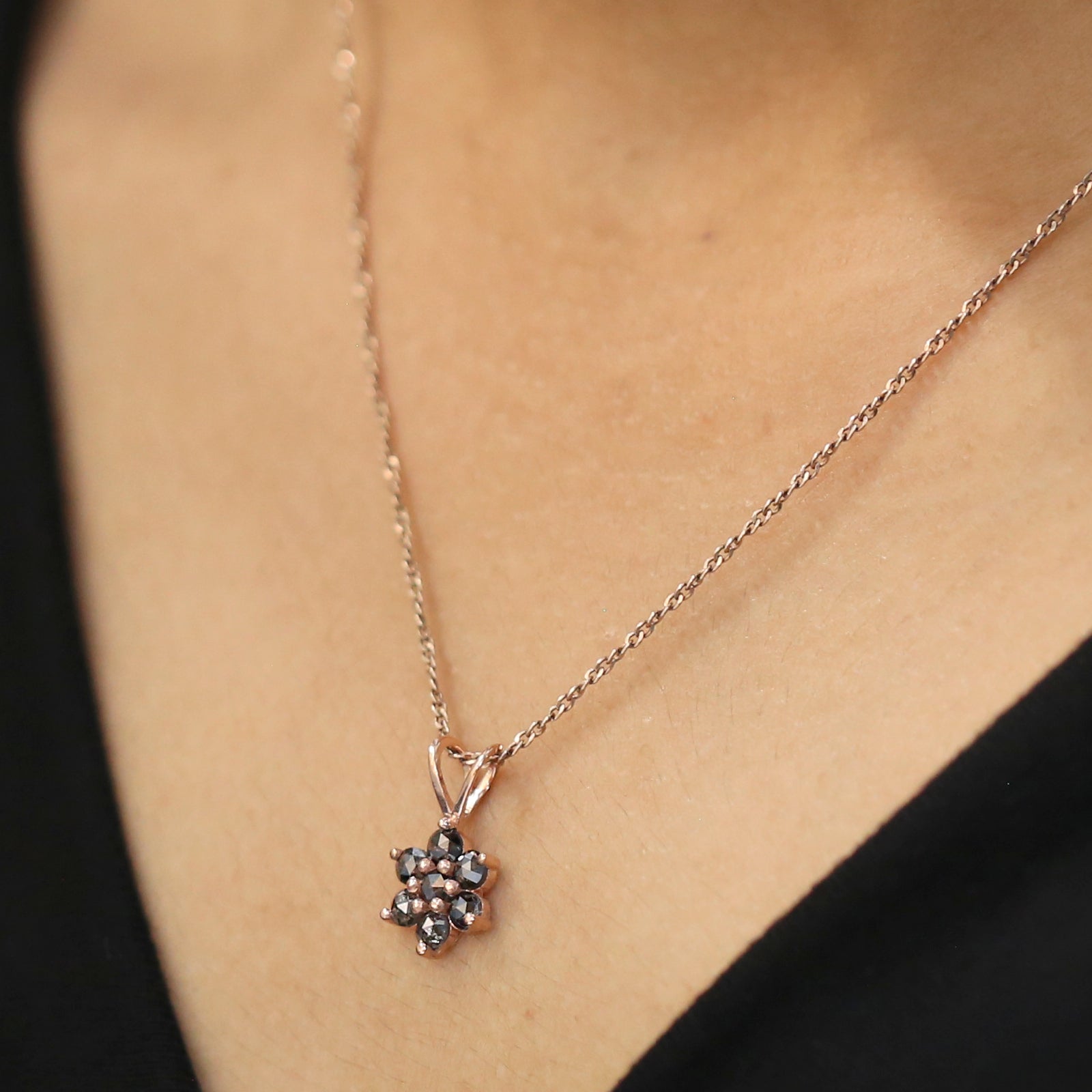 Round Rose Cut Salt And Pepper Diamond Pendant, Unique Diamond Pendant, Dangling Diamond Pendant, No Chain Including Only Pendant KDL6226