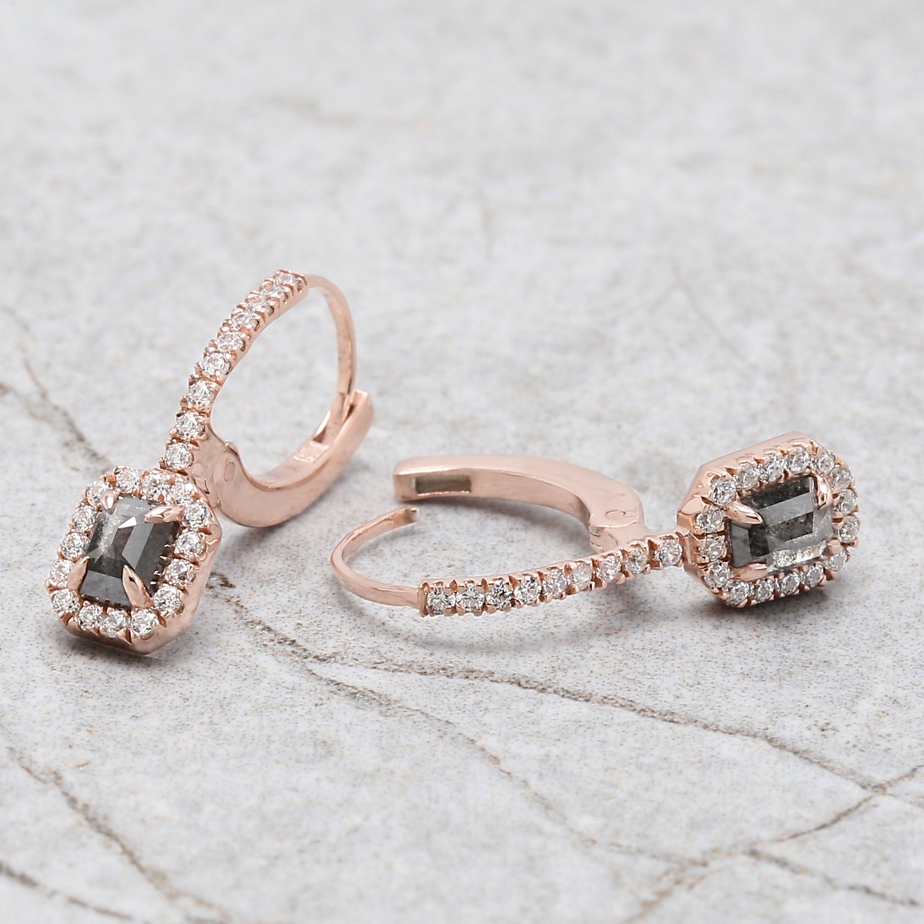 Emerald Cut Salt and Pepper Diamond Earring 0.49 Ct 4.22 MM Emerald Shape Diamond Earring 14K Solid Rose Gold Silver Engagement QN2150