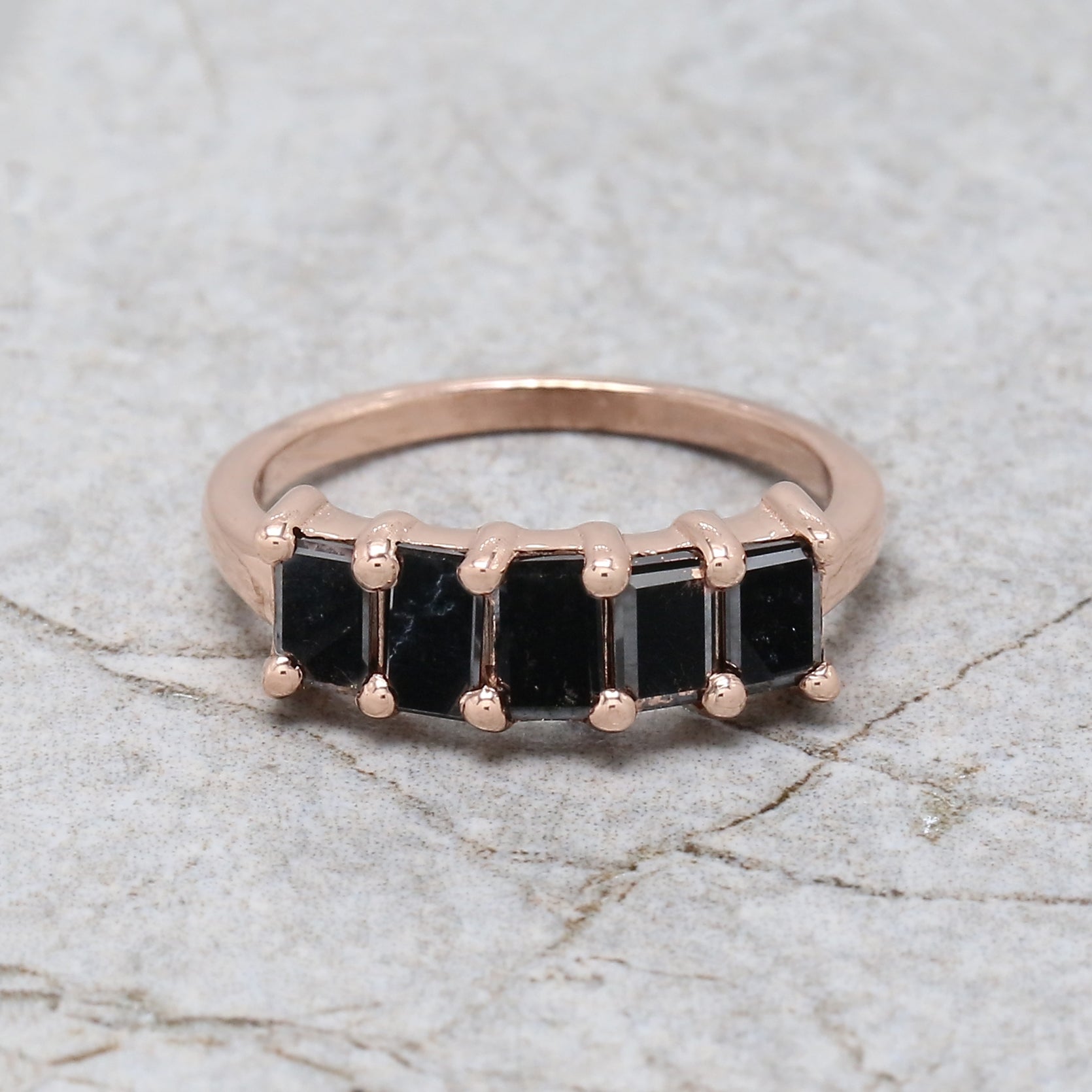 Black Color Baguette Diamond Ring 14K Solid Rose White Yellow Gold Ring Engagement Wedding Gift Ring 1.03 CT KDN1371