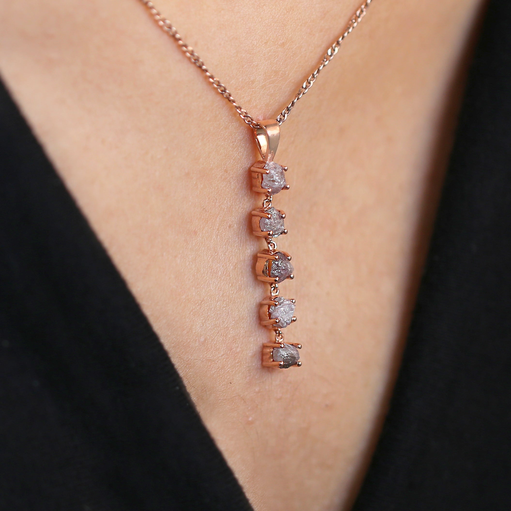 Rough Pink Color Diamond Pendant 2.12 Ct 4.80 MM Rough Diamond Pendant 14K Solid Rose Gold Silver Engagement Pendant Gift For Her QN163