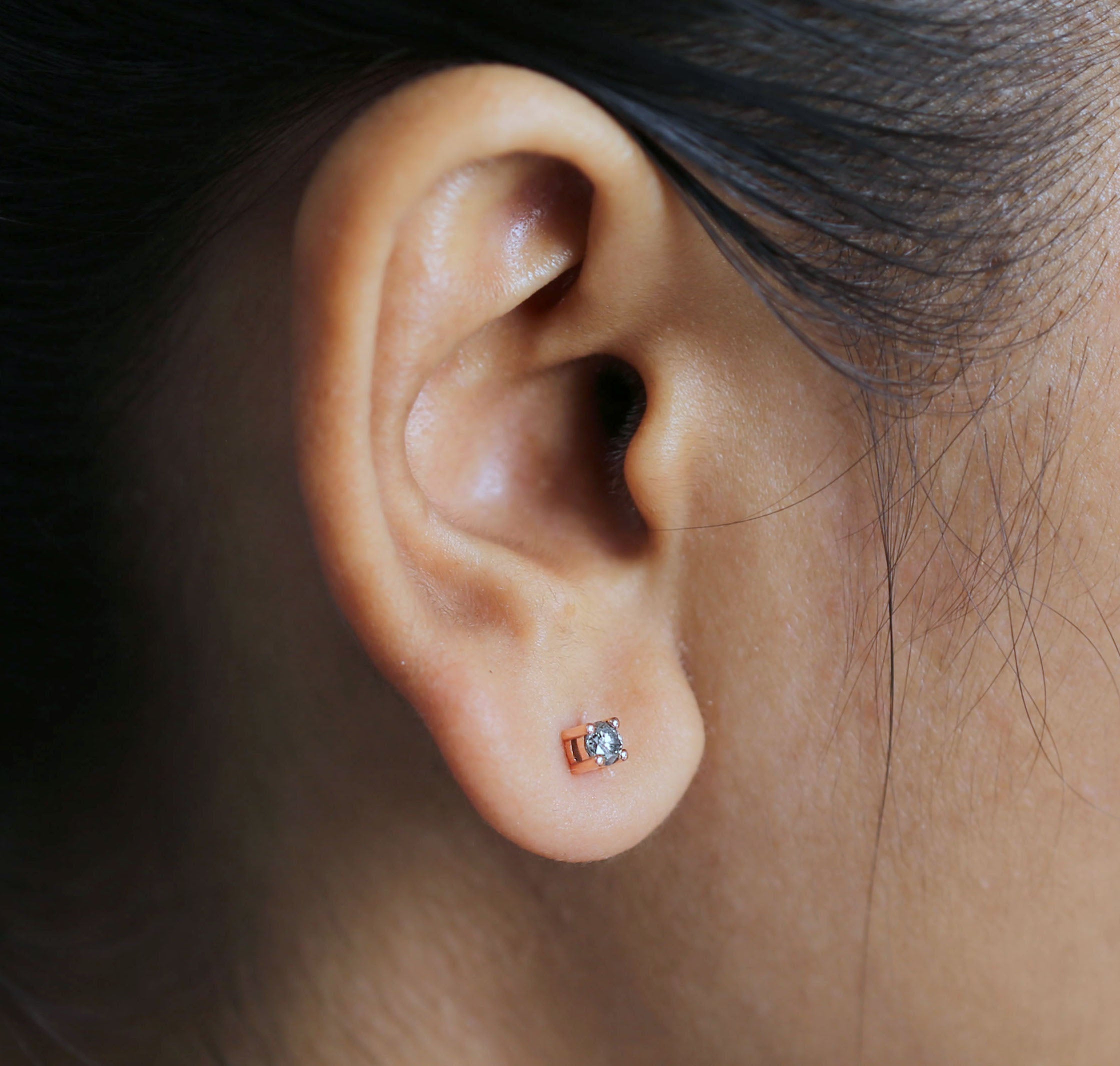 Round Salt And Pepper Diamond Earring Engagement Wedding Gift Earring 14K Solid Rose White Yellow Gold Earring 0.36 CT KD998