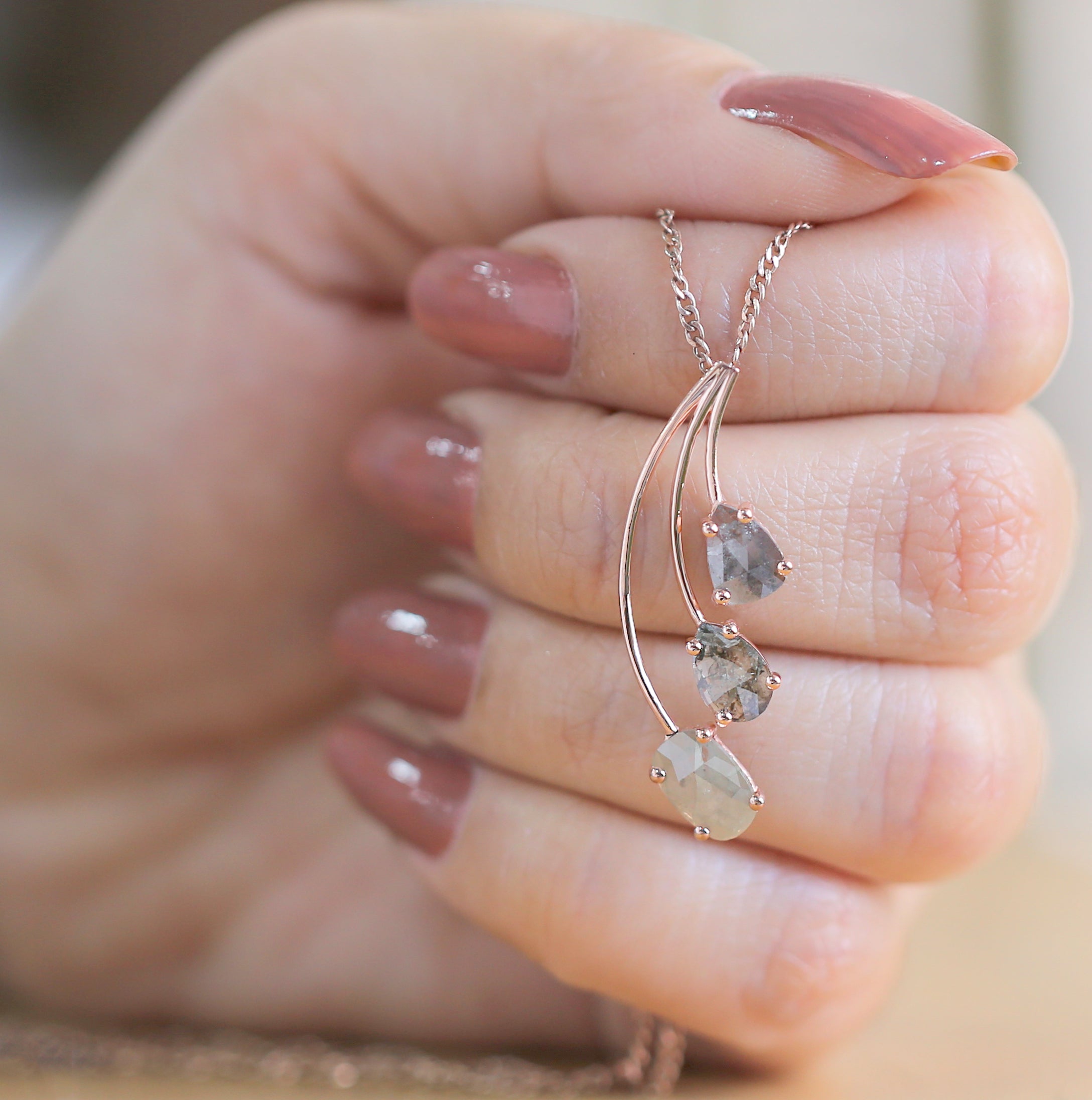 Mix Shape Grey Diamond Pendant Engagement Wedding Gift Pendant 14K Solid Rose White Yellow Gold Pendant 1.39 CT KDN8394