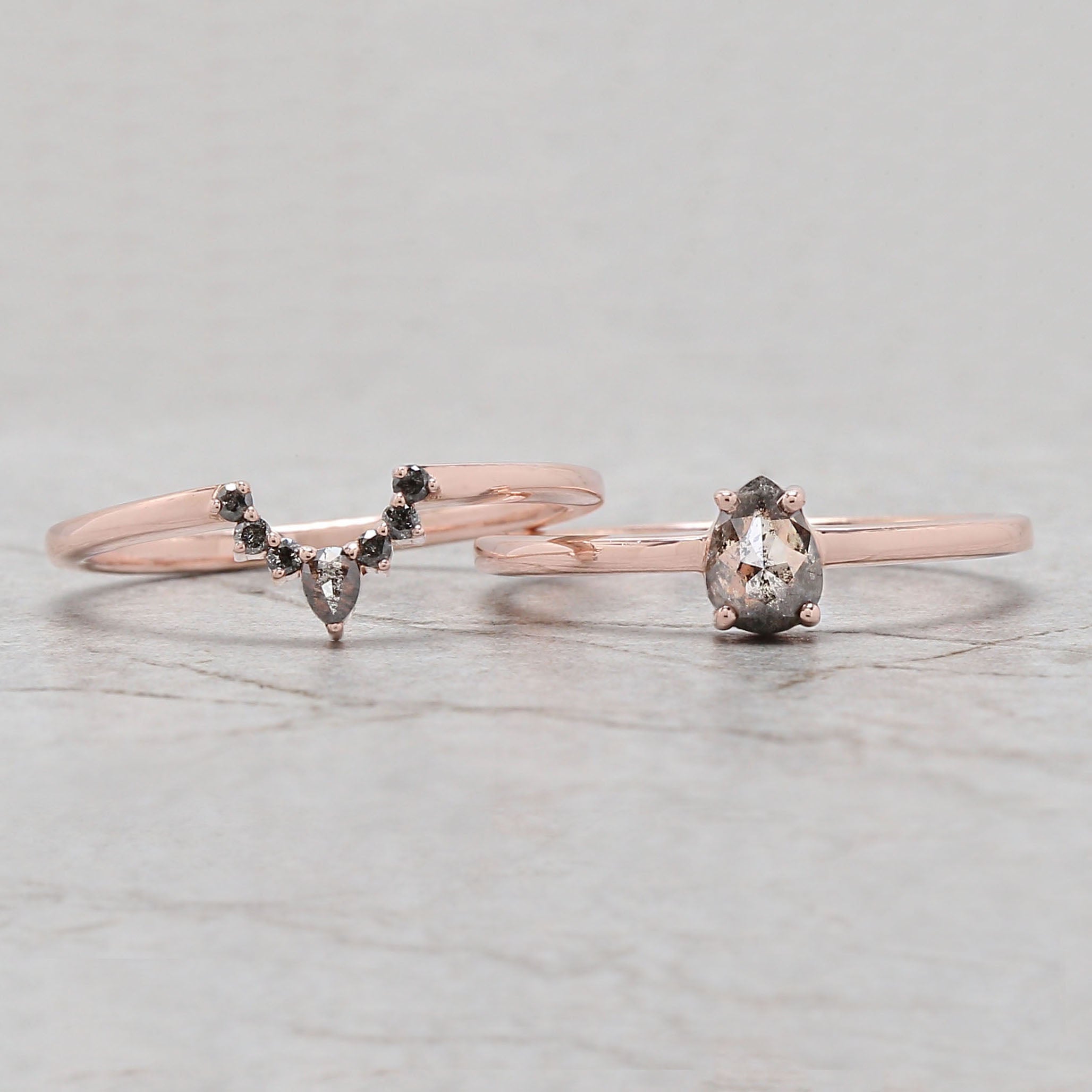 Pear Cut Salt And Pepper Diamond Ring 0.42 Ct 5.60 MM Pear Diamond Ring 14K Solid Rose Gold Silver Pear Engagement Ring Gift For Her QL3144