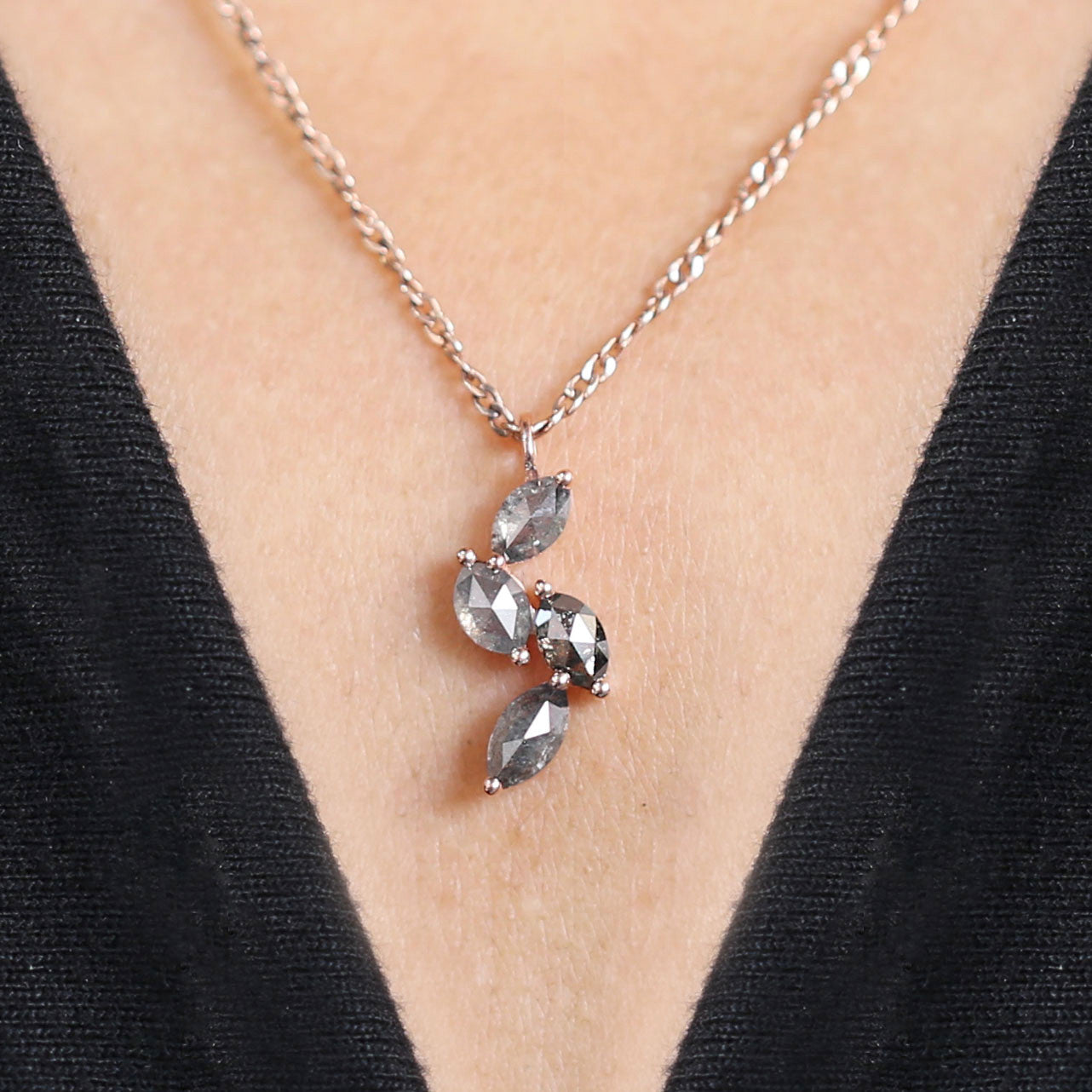 Marquise Salt And Pepper Diamond Pendant, Unique Diamond Pendant, No Chain Including Only Pendant Dangling Diamond Necklace KDL8835