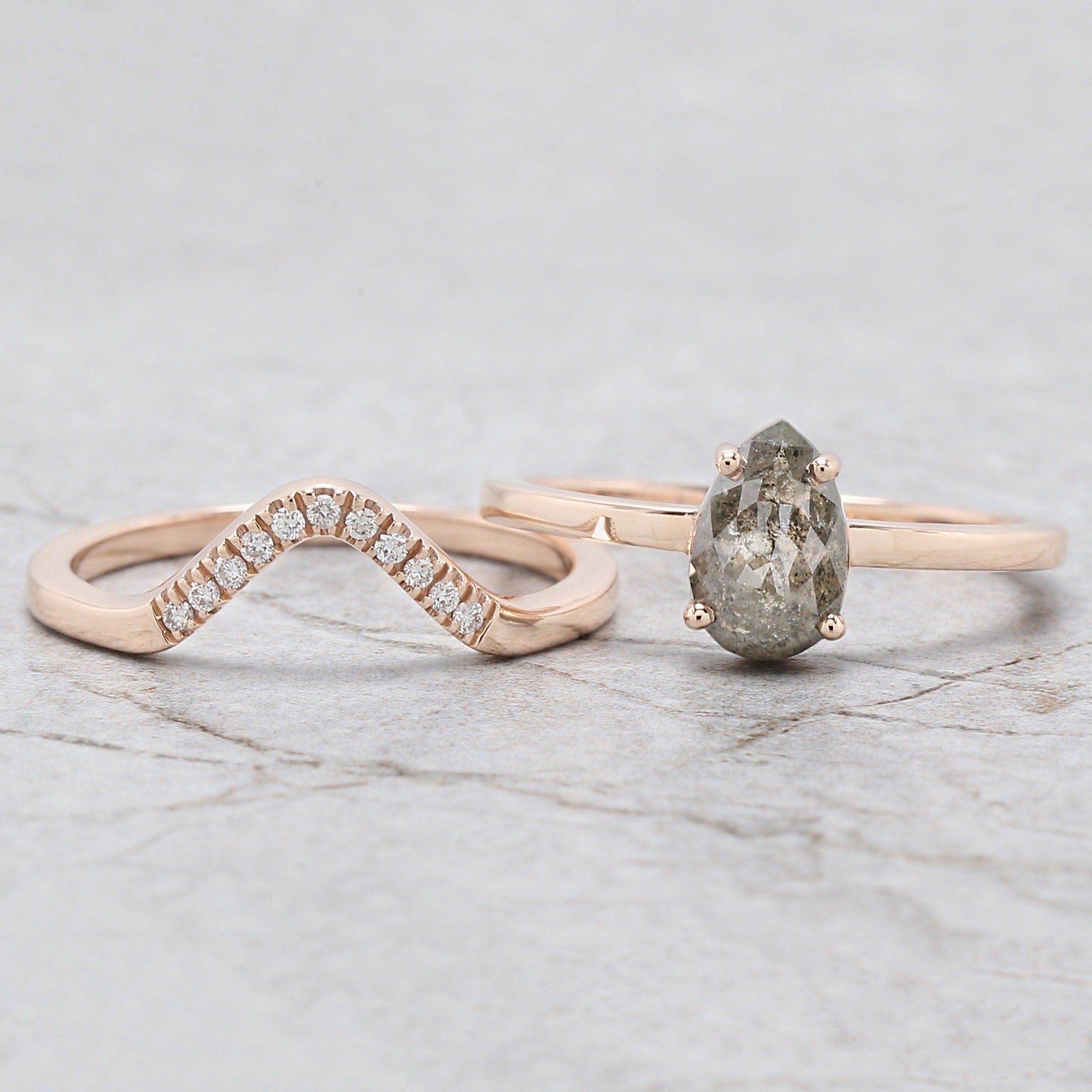 Pear Cut Salt And Pepper Diamond Ring 1.13 Ct 8.30 MM Pear Diamond Ring 14K Solid Rose Gold Silver Pear Engagement Ring Gift For Her QL3024