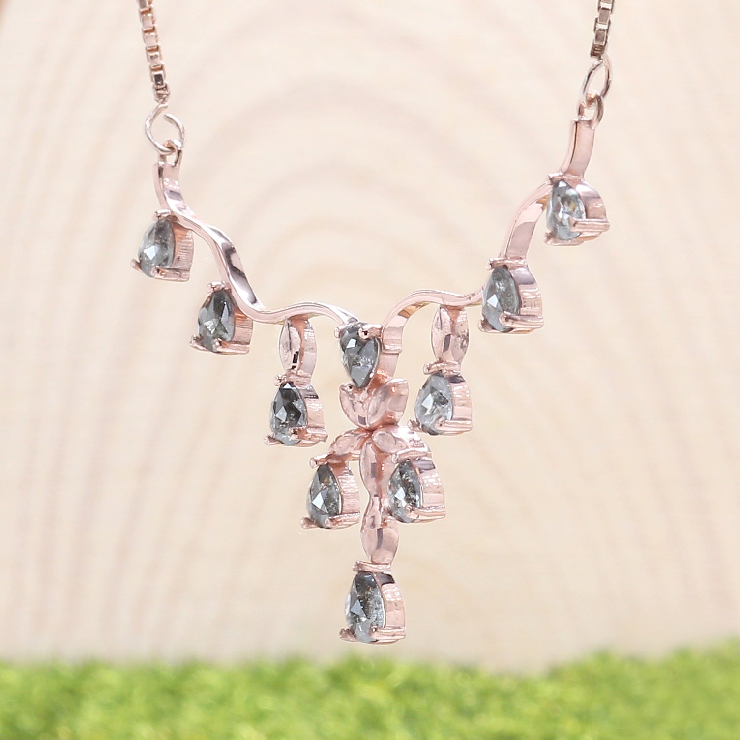 Pear Cut Salt And Pepper Diamond Pendant 1.19 Ct 4.25 MM Pear Shape Diamond Pendant 14K Solid Rose Gold Silver Engagement Pendant QL1294