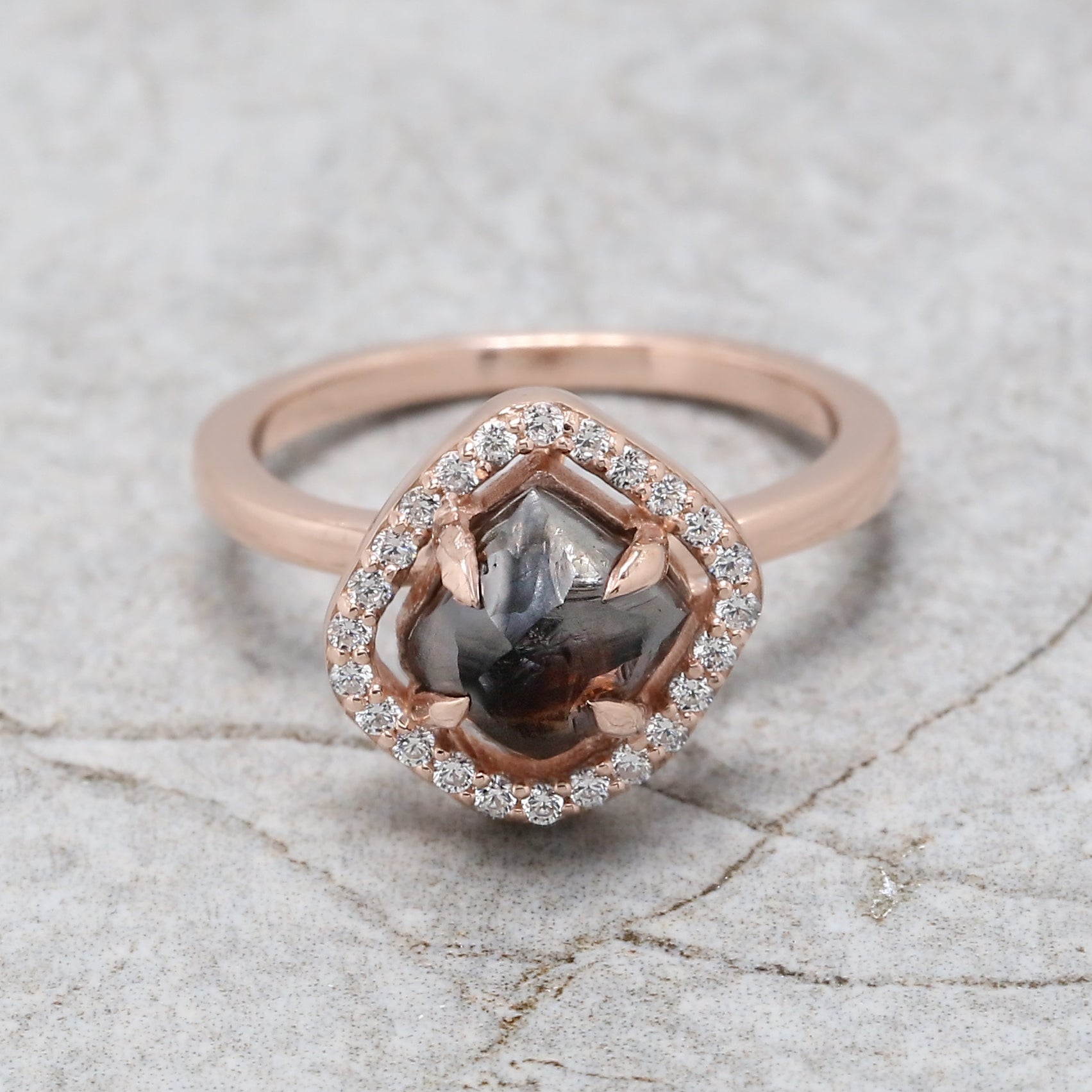 Rough Brown Color Diamond Ring 2.56 Ct 6.80 MM Irregular Rough Diamond Ring 14K Solid Rose Gold Silver Engagement Ring Gift For Her QLB6307