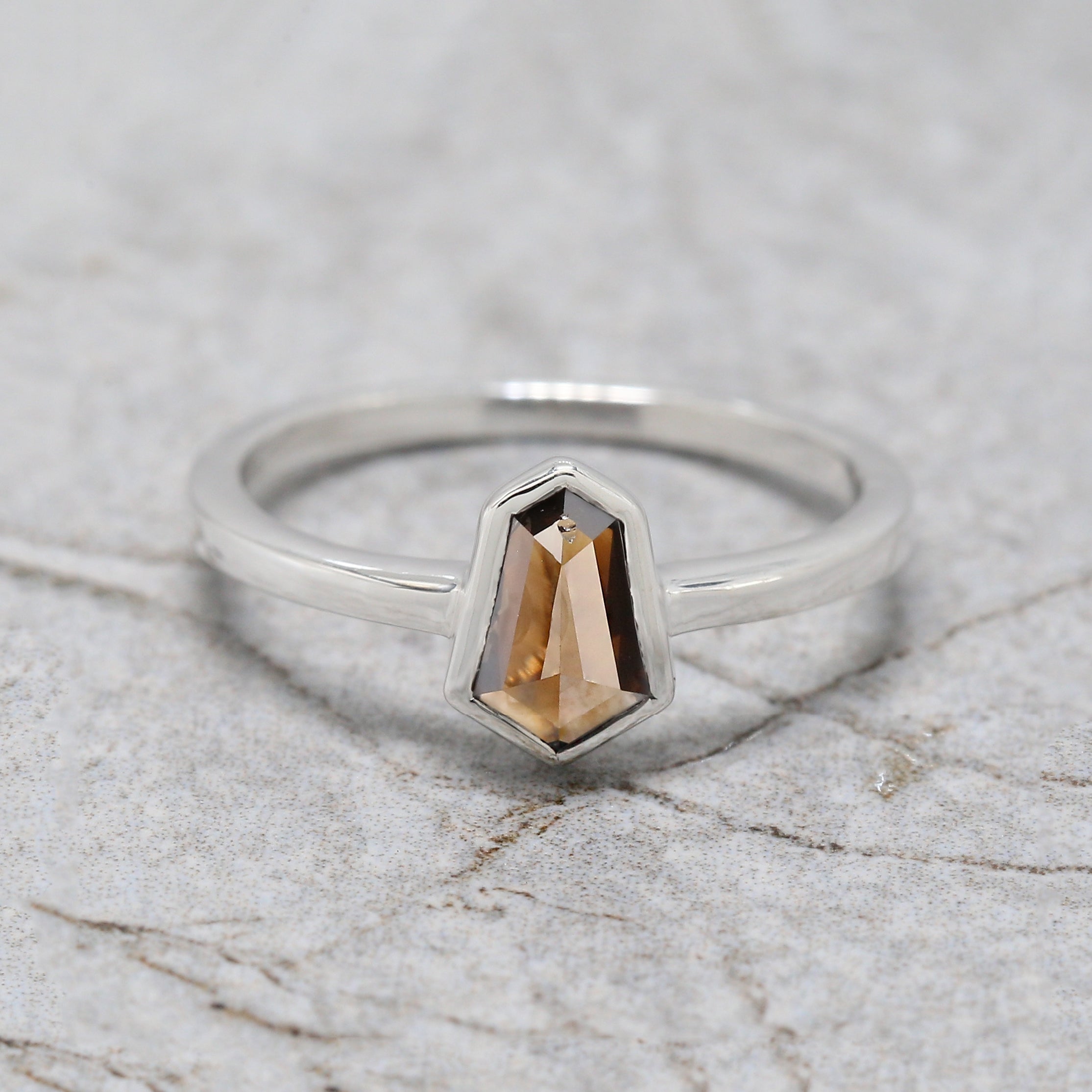 Shield Brown Color Diamond Ring 0.61 Ct 7.50 MM Shield Cut Diamond Ring 14K Solid White Gold Silver Engagement Ring Gift For Her QL1755