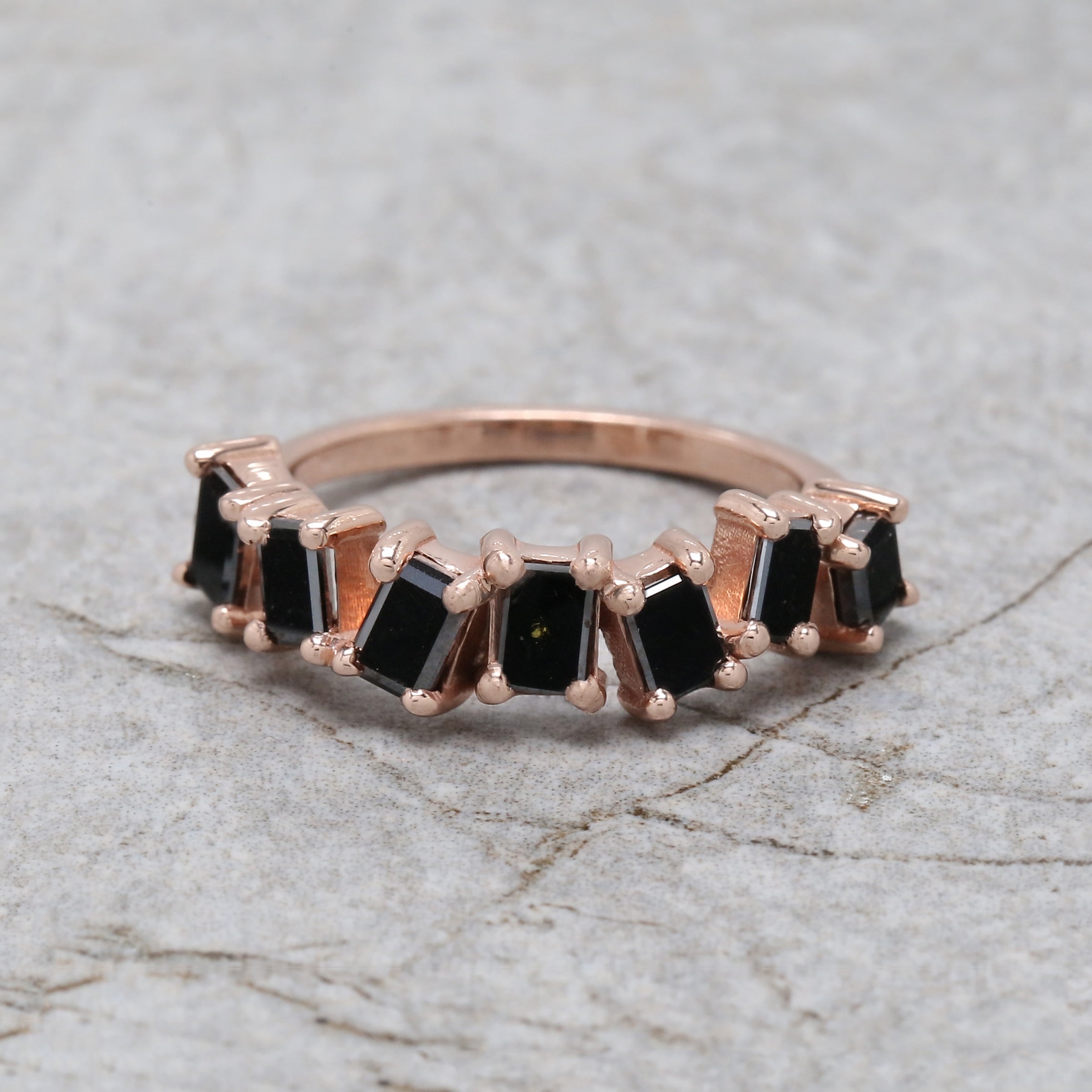 Baguette Black Color Diamond Ring 1.27 Ct 4.40 MM Baguette Cut Diamond Ring 14K Solid Rose Gold Silver Engagement Ring Gift For Her QN1358