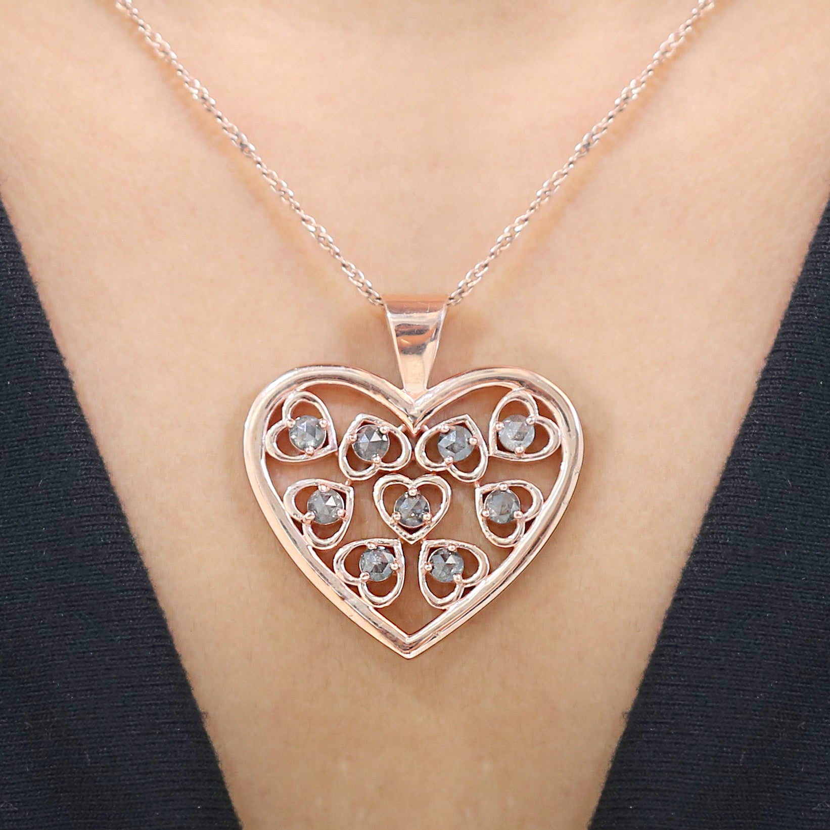 Round Rose Cut Salt And Pepper Diamond Pendant, Unique Diamond Pendant, Dangling Diamond Pendant, No Chain Including Only Pendant KDL2404