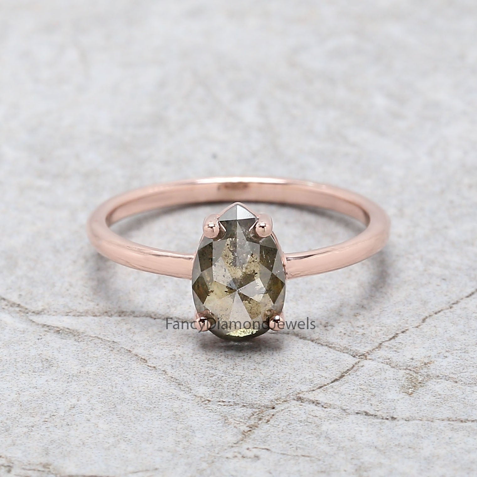 Pear Cut Green Color Diamond Ring 1.16 Ct 8.70 MM Pear Shape Diamond Ring 14K Solid Rose Gold Silver Pear Engagement Ring Gift For Her QK2608